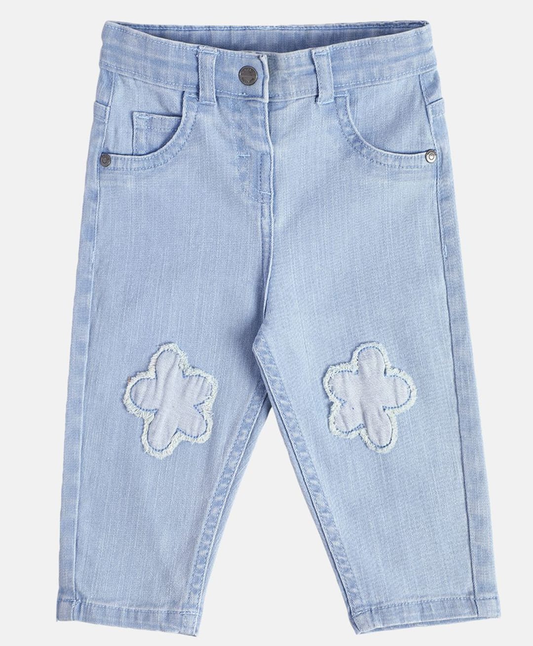 MINI KLUB Cotton Blend Woven Flower Patch Embroidered Jeans - Blue-picture-23