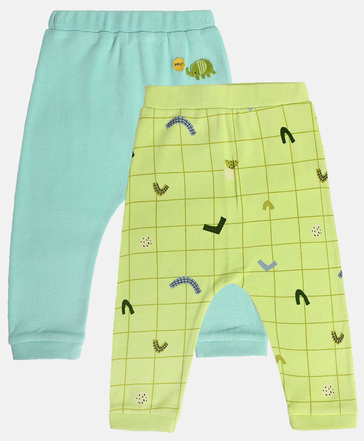 MINI KLUB Cotton Pack Of 2 Solid & Abstract Printed Diaper Pajamas - Blue & Green-picture-34