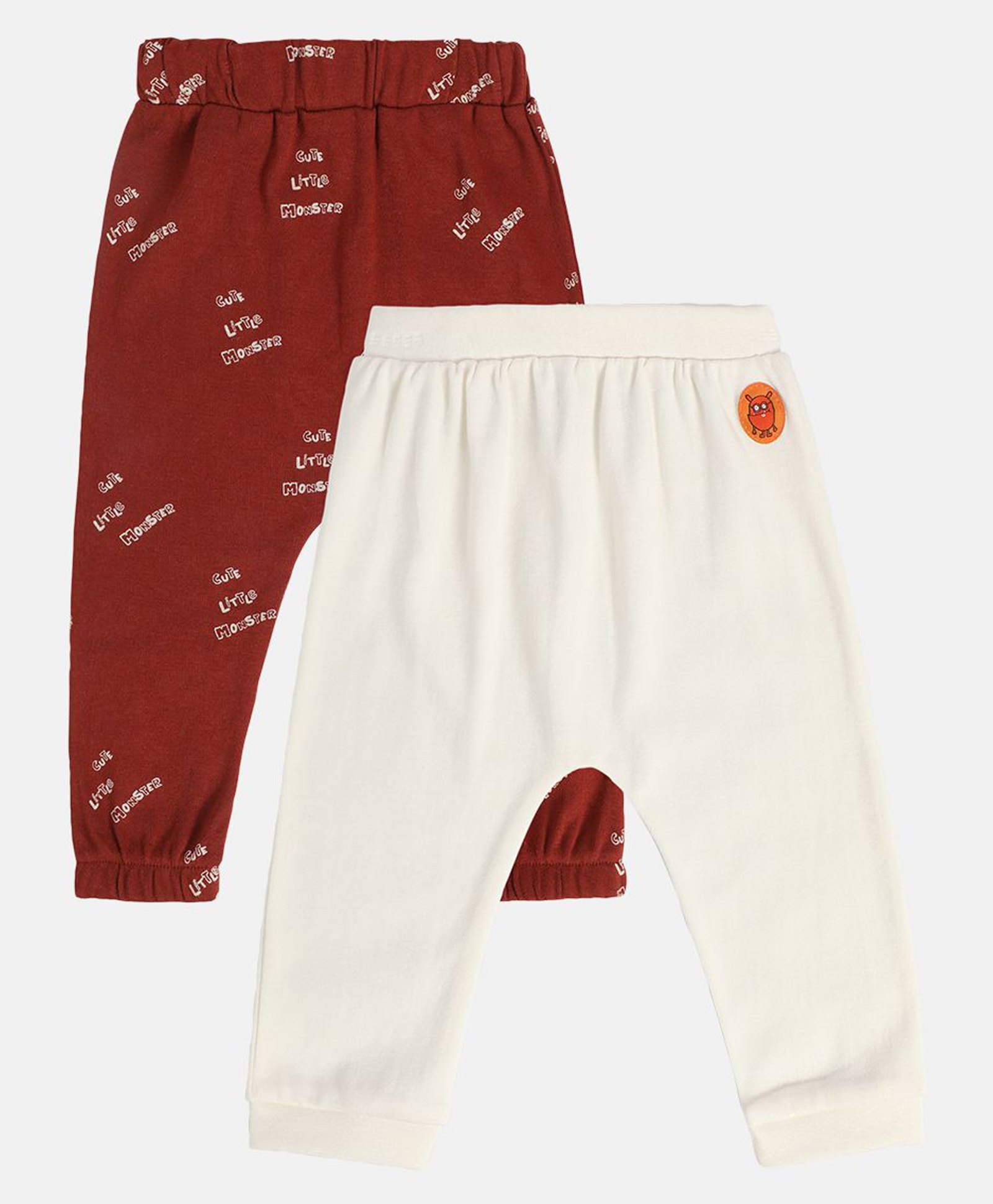 MINI KLUB Cotton Pack Of 2 Solid & Cute Little Monster Text Printed Diaper Pajamas - Maroon & White-picture-32