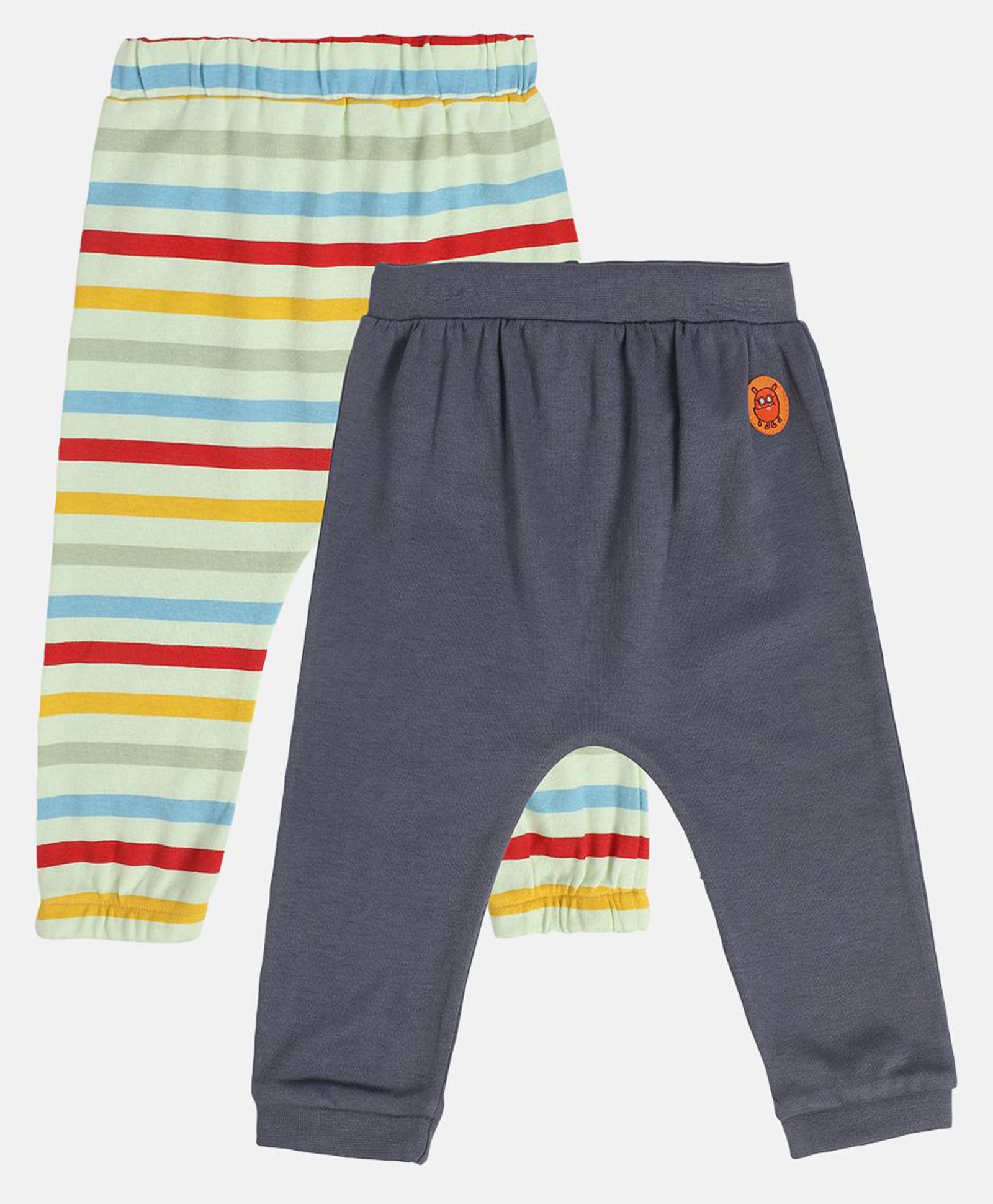 MINI KLUB Cotton Pack Of 2 Solid & Striped Diaper Pajamas - Blue & White-picture-40