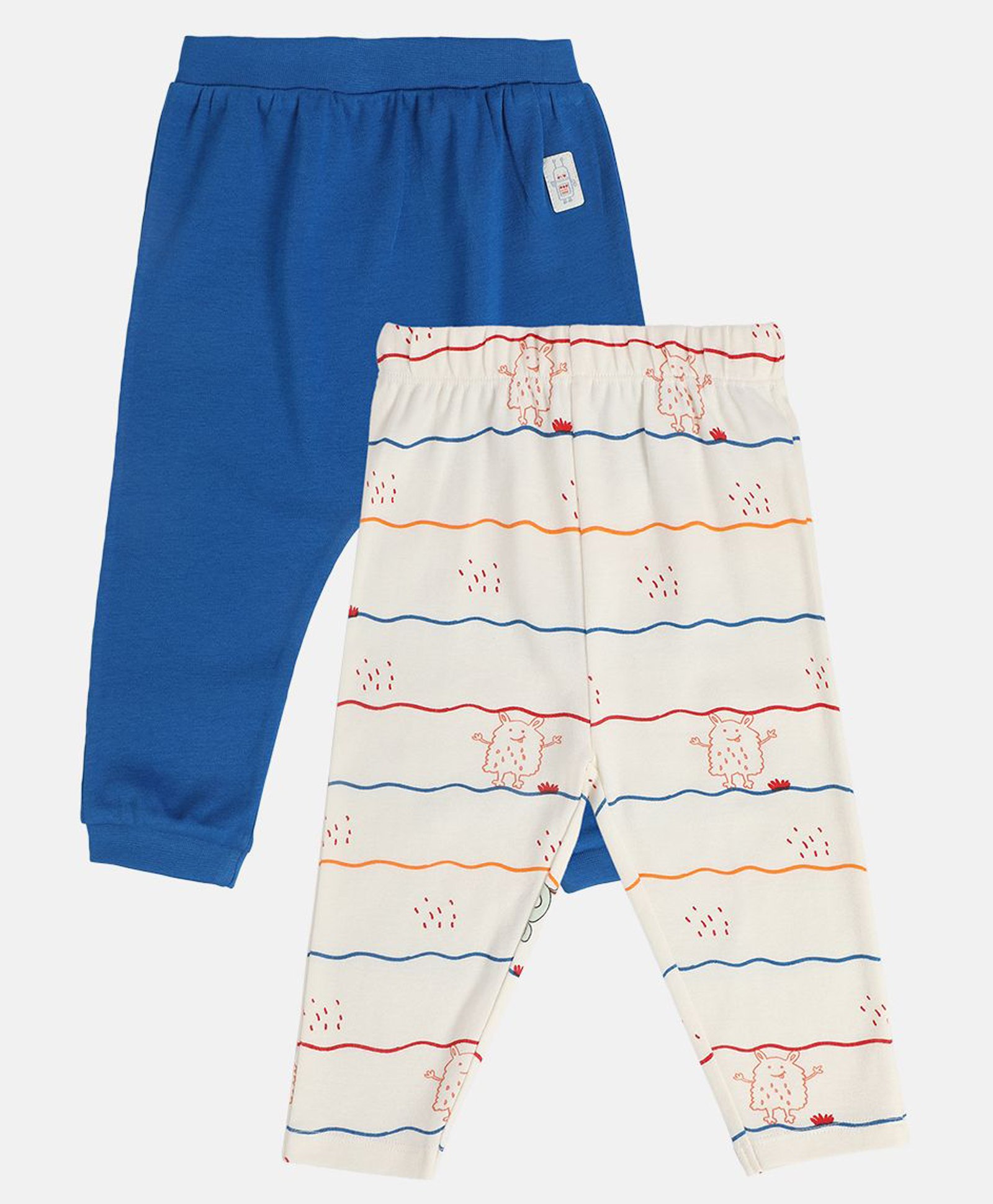 MINI KLUB Cotton Pack Of 2 Baby Monster & Robot Patch Detailed Pants - Grey & Blue-picture-14
