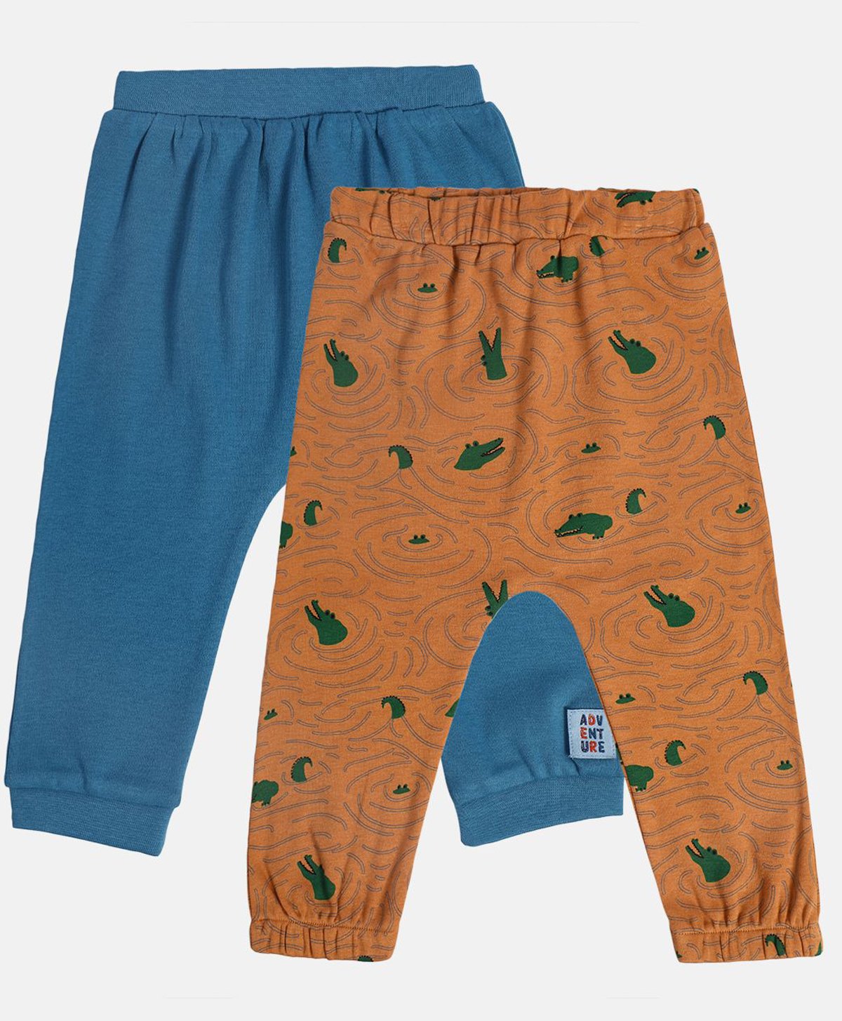 MINI KLUB Cotton Pack Of 2 Solid & Crocodile Printed Diapper Pajamas - Orange & Blue-picture-29
