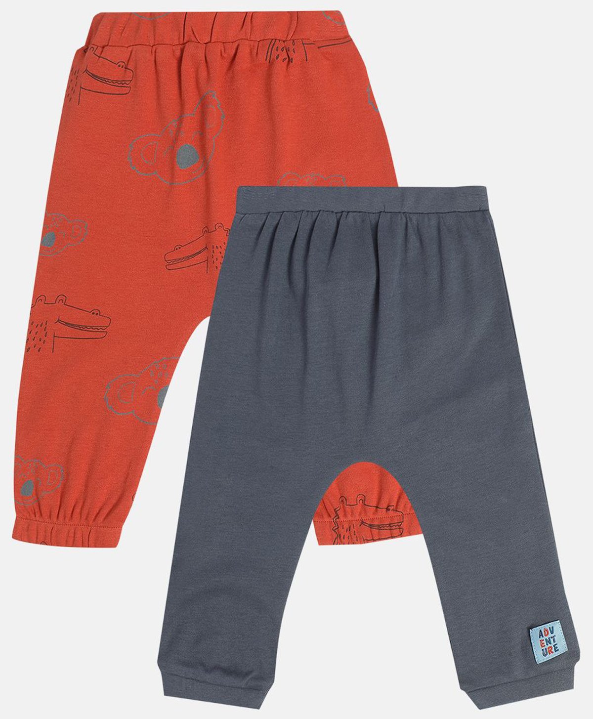 MINI KLUB Cotton Pack Of 2 Solid & Animals Printed Diapper Pajamas - Red & Blue-image-36