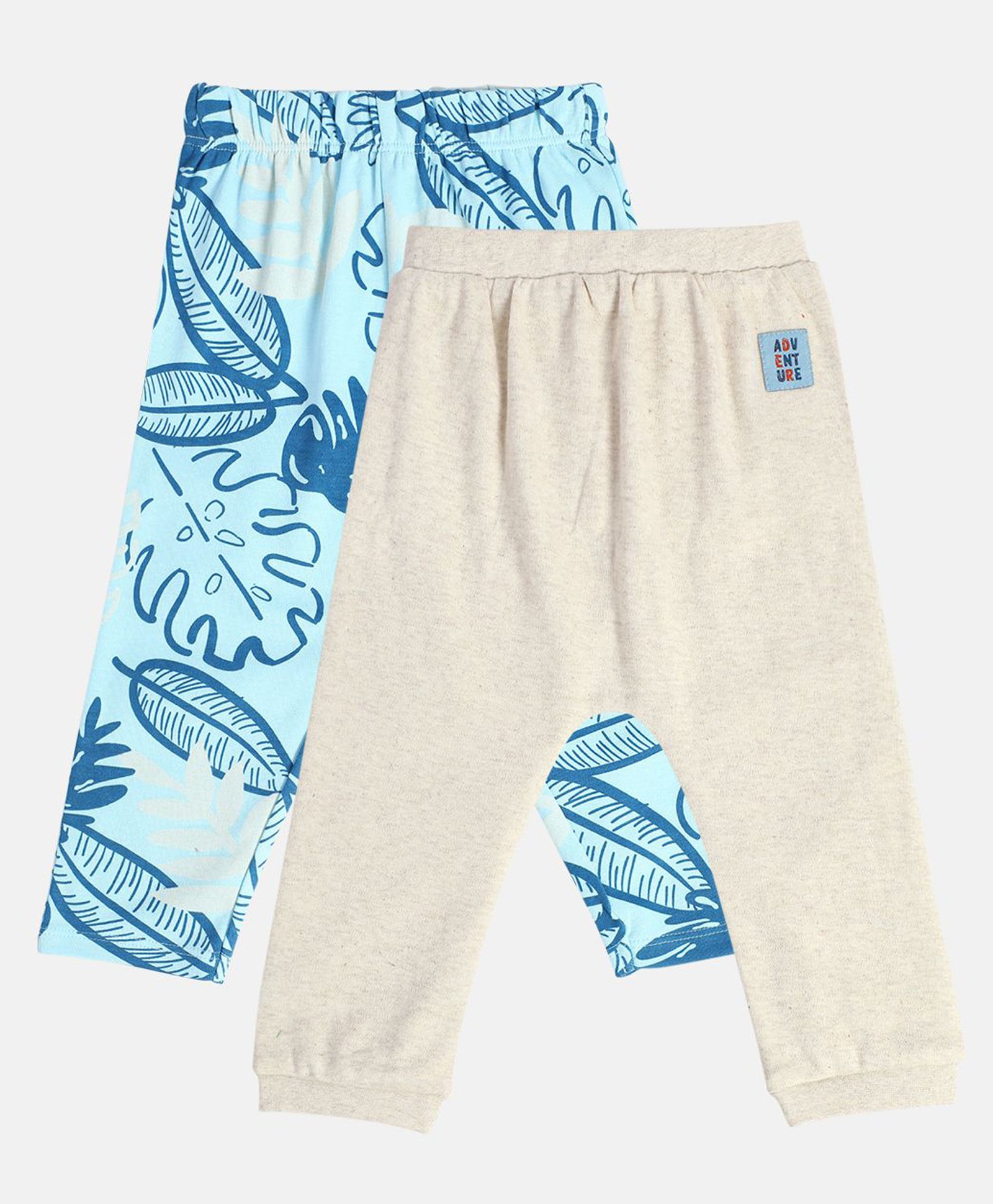 MINI KLUB Cotton Pack Of 2 Leaves & Adventure Text Patch Detailed Pants - Pink & Blue-picture-26
