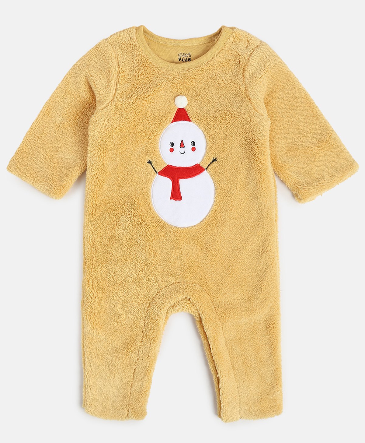 MINI KLUB Cotton Full Sleeves Snowman Patch Embroidered Textured Romper - Beige-picture-22