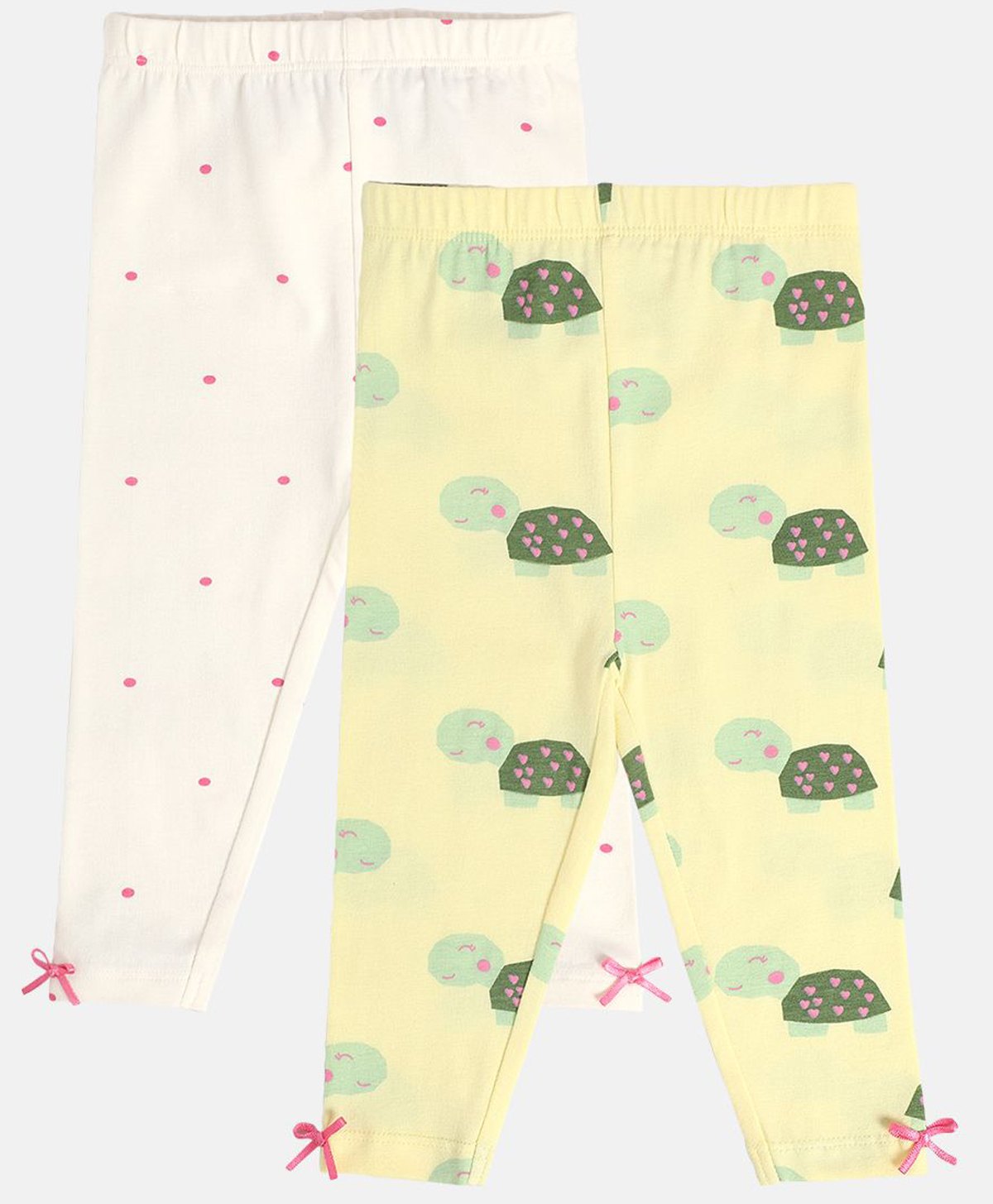 MINI KLUB Cotton Pack Of 2 Polka Dots & Tortoise Printed Leggings - Pink & Yellow-picture-16