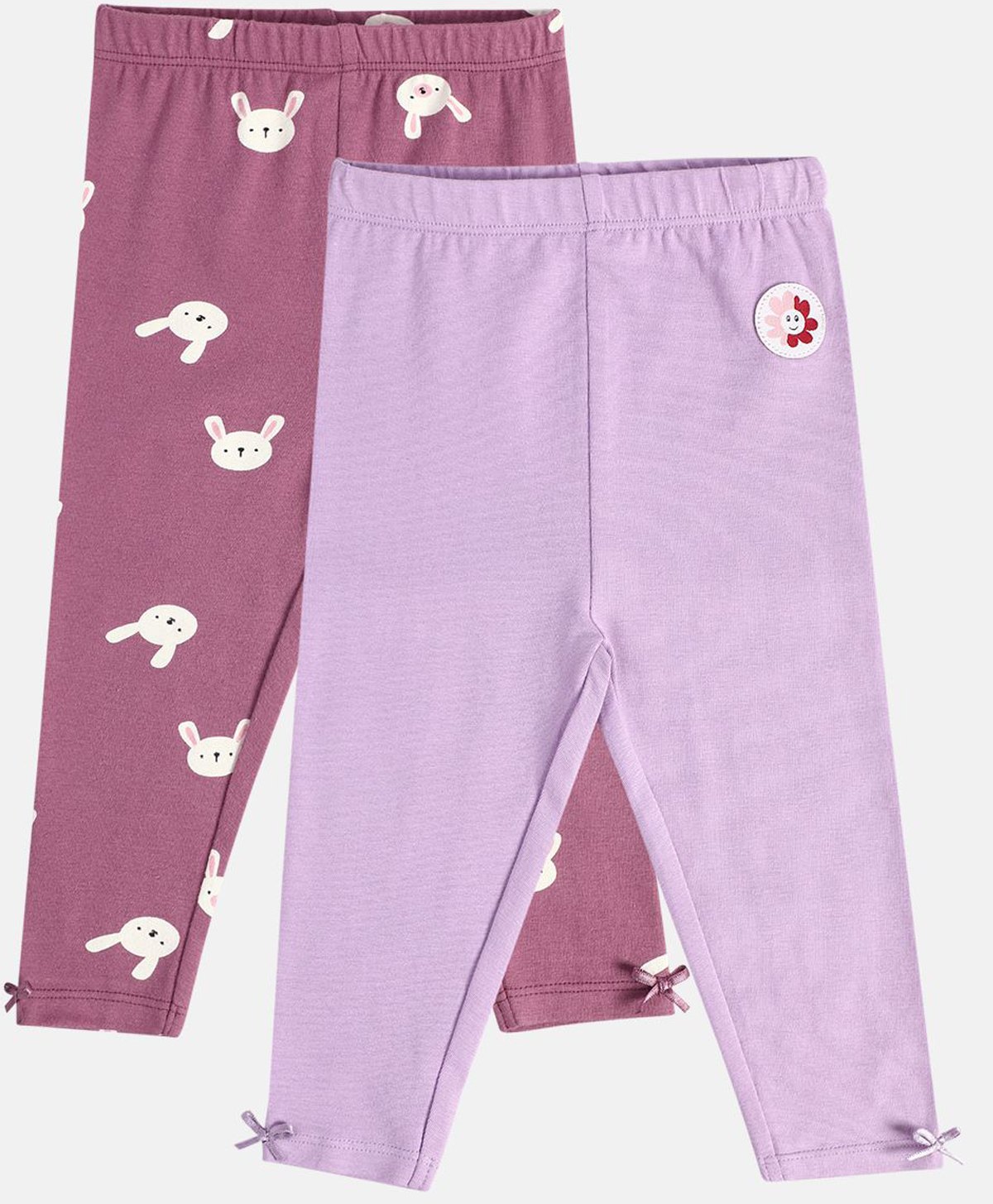 MINI KLUB Cotton Pack Of 2 Bunny & Floral Patch Embroidered Leggings - Lavender & Violet-picture-49