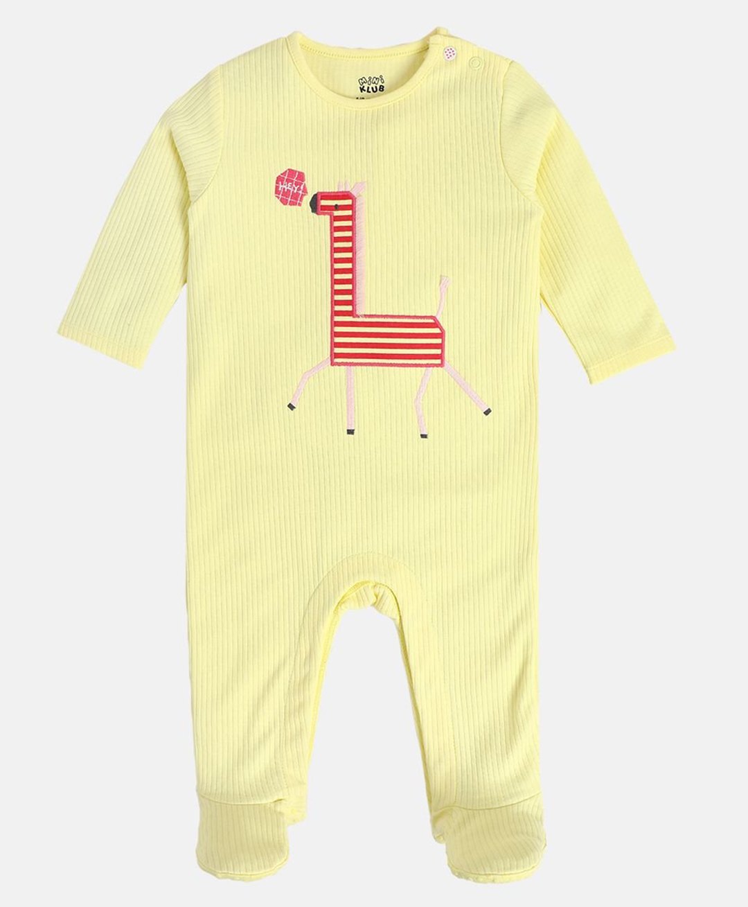MINI KLUB Cotton Knit Full Sleeves Giraffe Patch Detailed Sleepsuit - Yellow-image-38