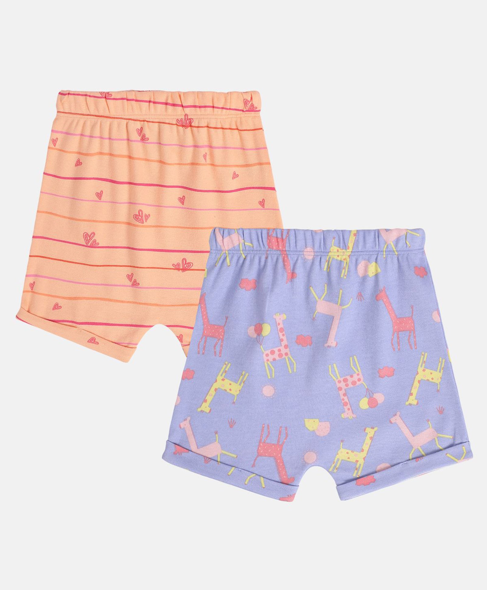 MINI KLUB Cotton Pack Of 2 Hearts & Animals Printed Shorts - Peach & Purple-picture-24