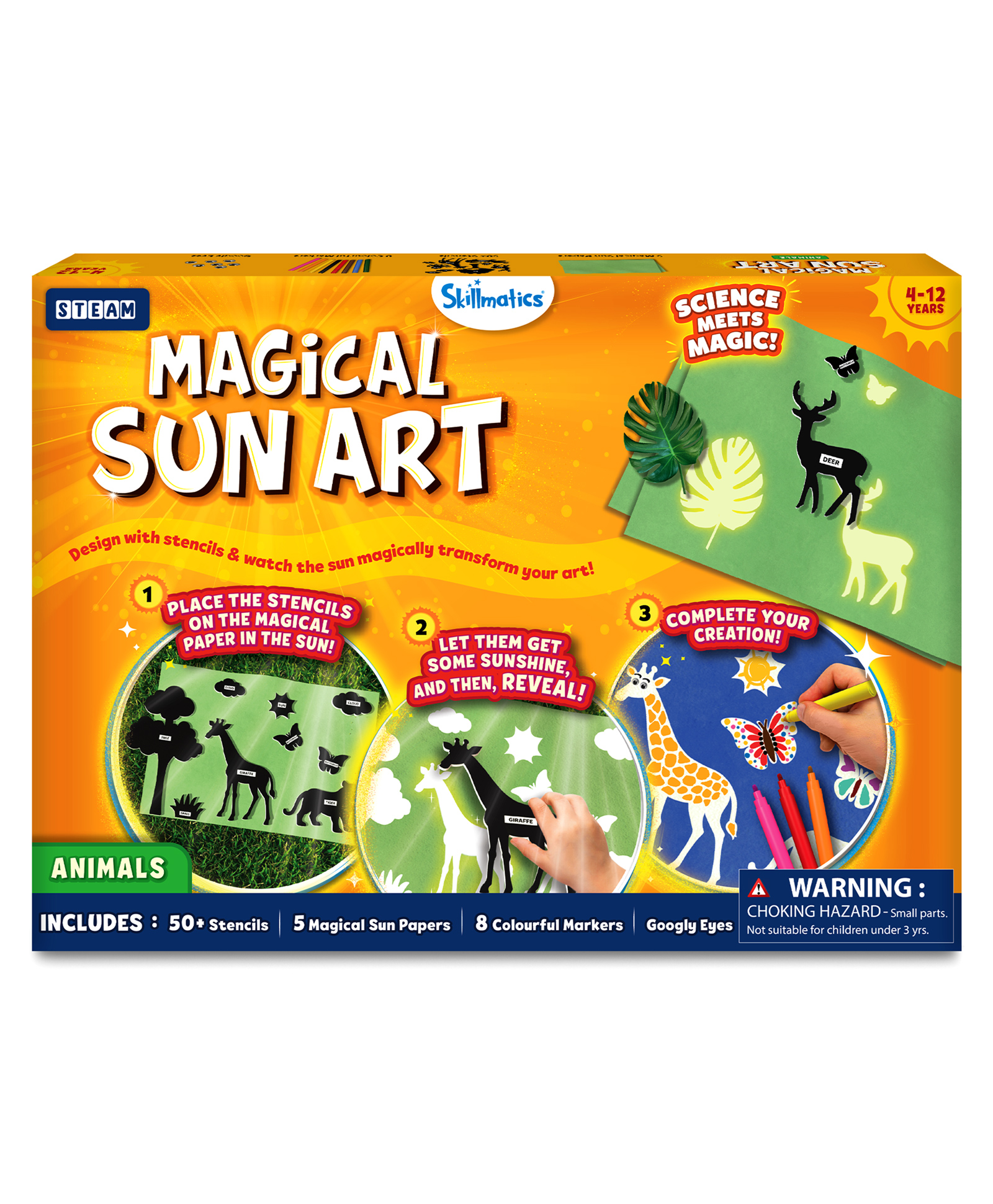 Skillmatics Sun Paper Art Kit - Animals, DIY Craft Kits & Supplies, STEM Toys, Mess-Free Creative Fun for Kids, Colouring, Painting - Multicolor-picture-13