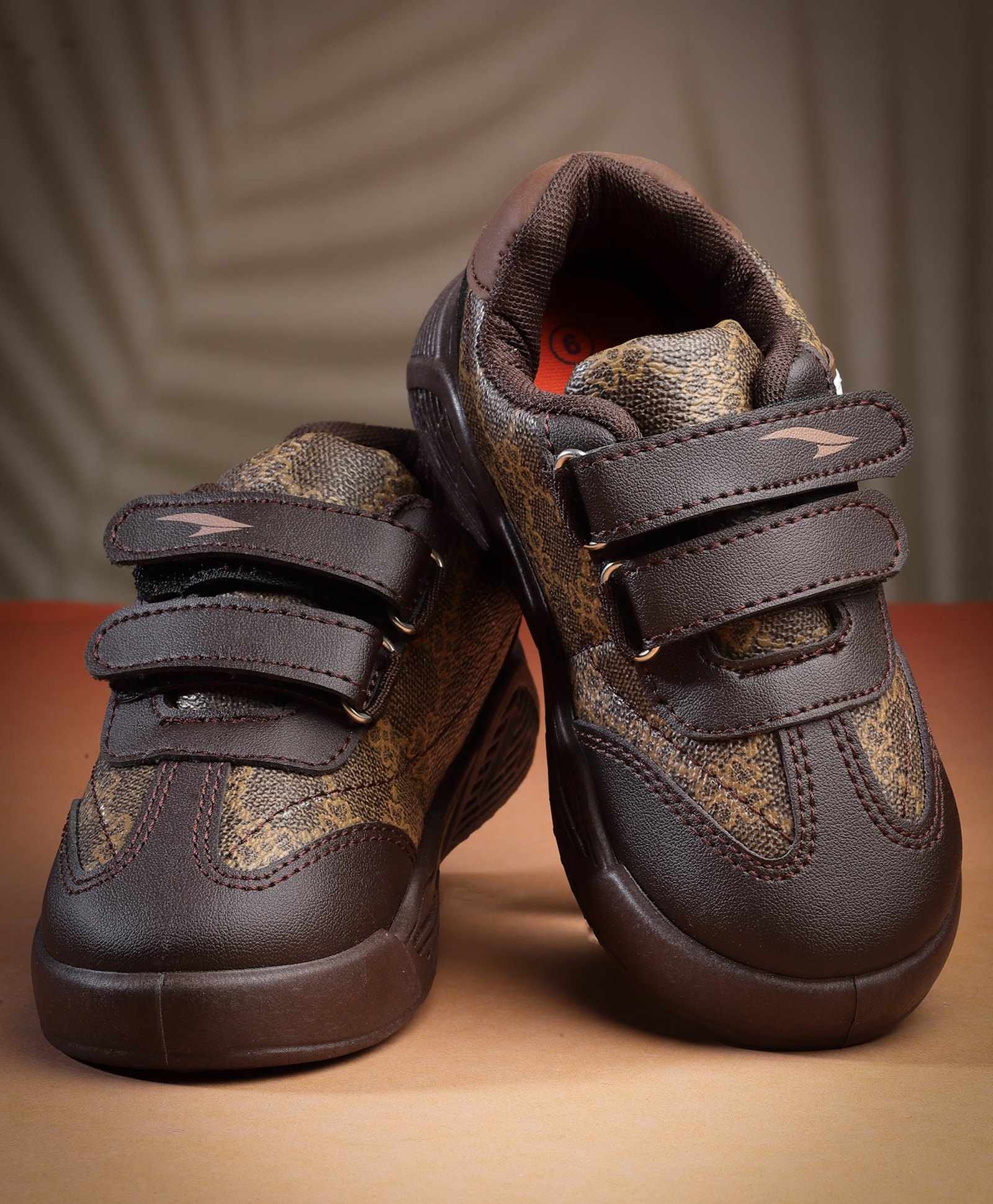 asian Floral Designed Velcro Closure Sneakers - Brown-image-41