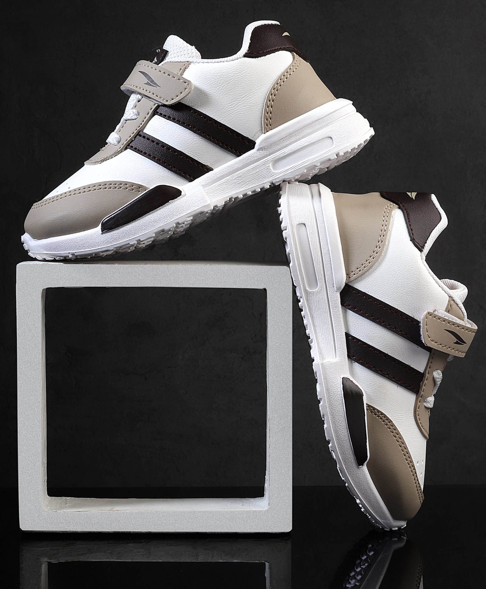asian Colour Blocked Velcro Closure Sneakers - Beige White & Brown-picture-38