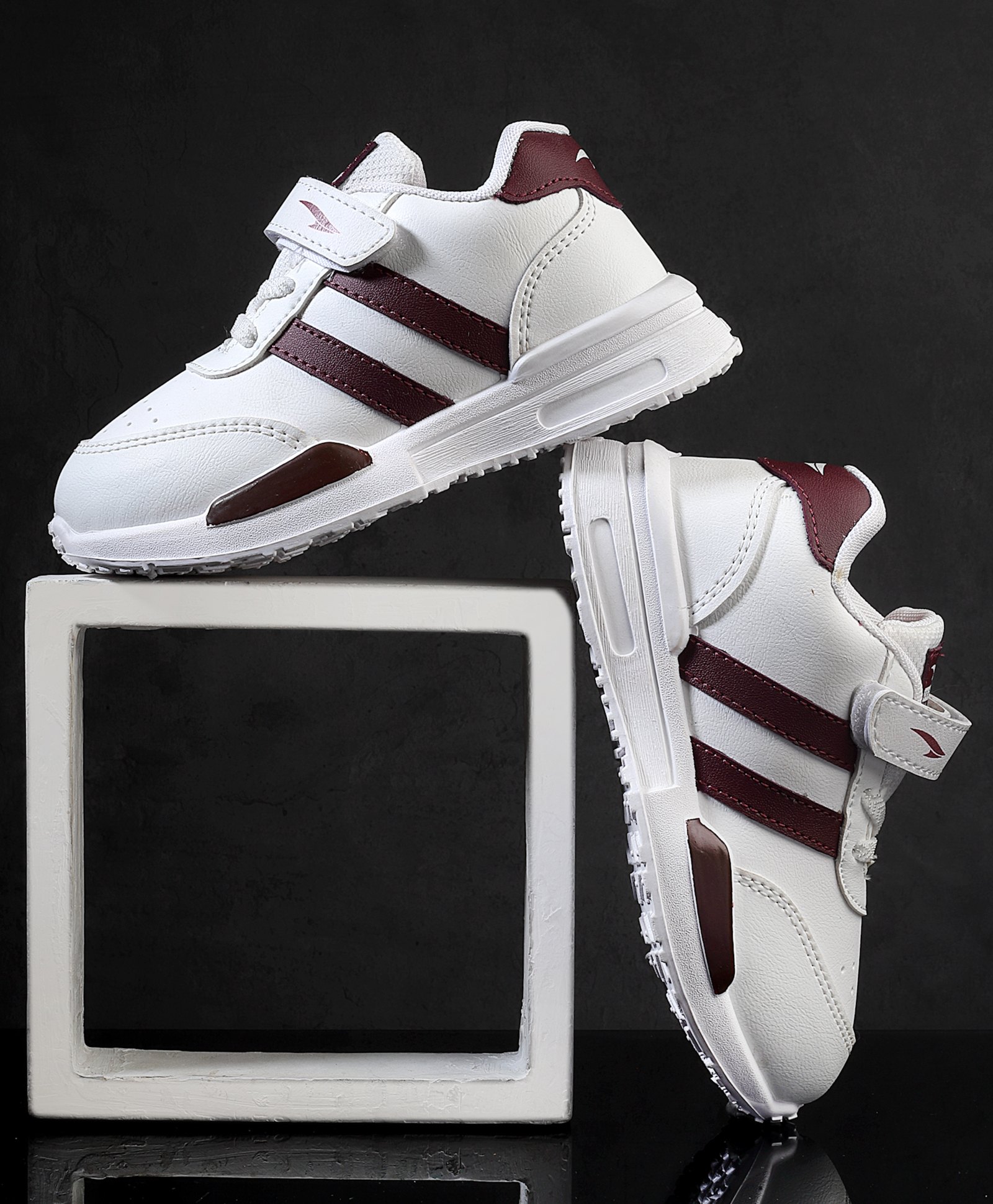 asian Colour Blocked Velcro Closure Sneakers - Beige White & Brown-image-38