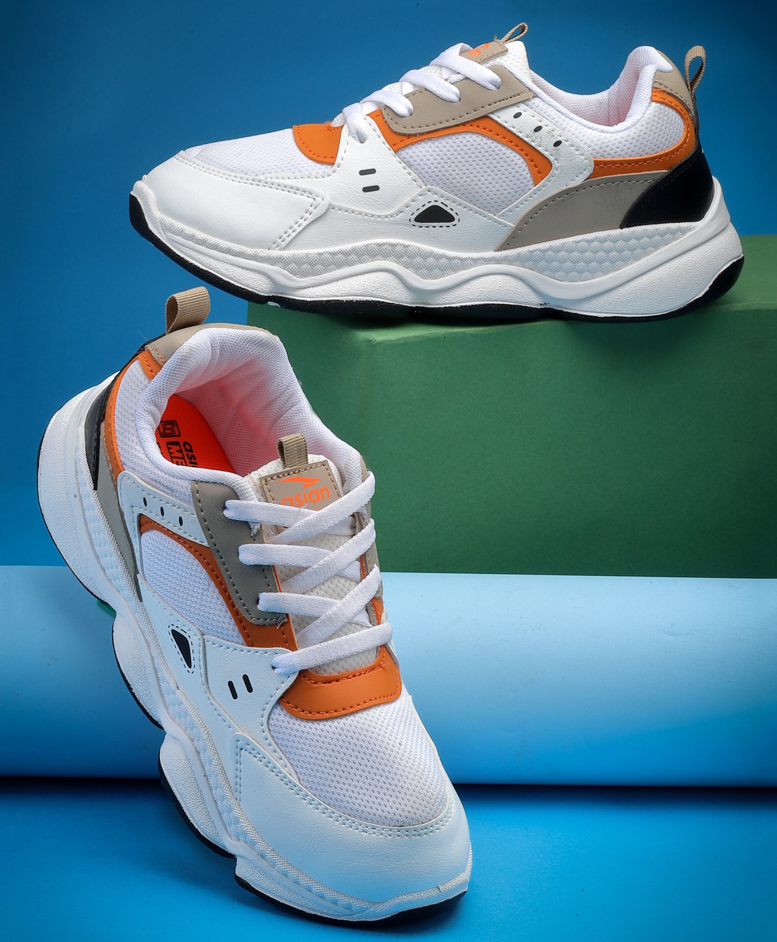 asian Colour Blocked Lace Up Shoes - White Black & Orange-picture-27