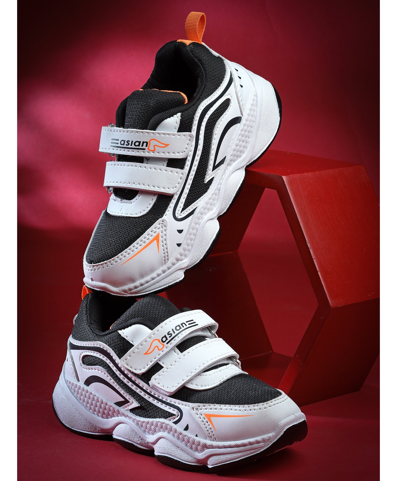 asian Mesh Detailed & Colour Blocked With Double Velcro Closure Shoes - Black & White-picture-15