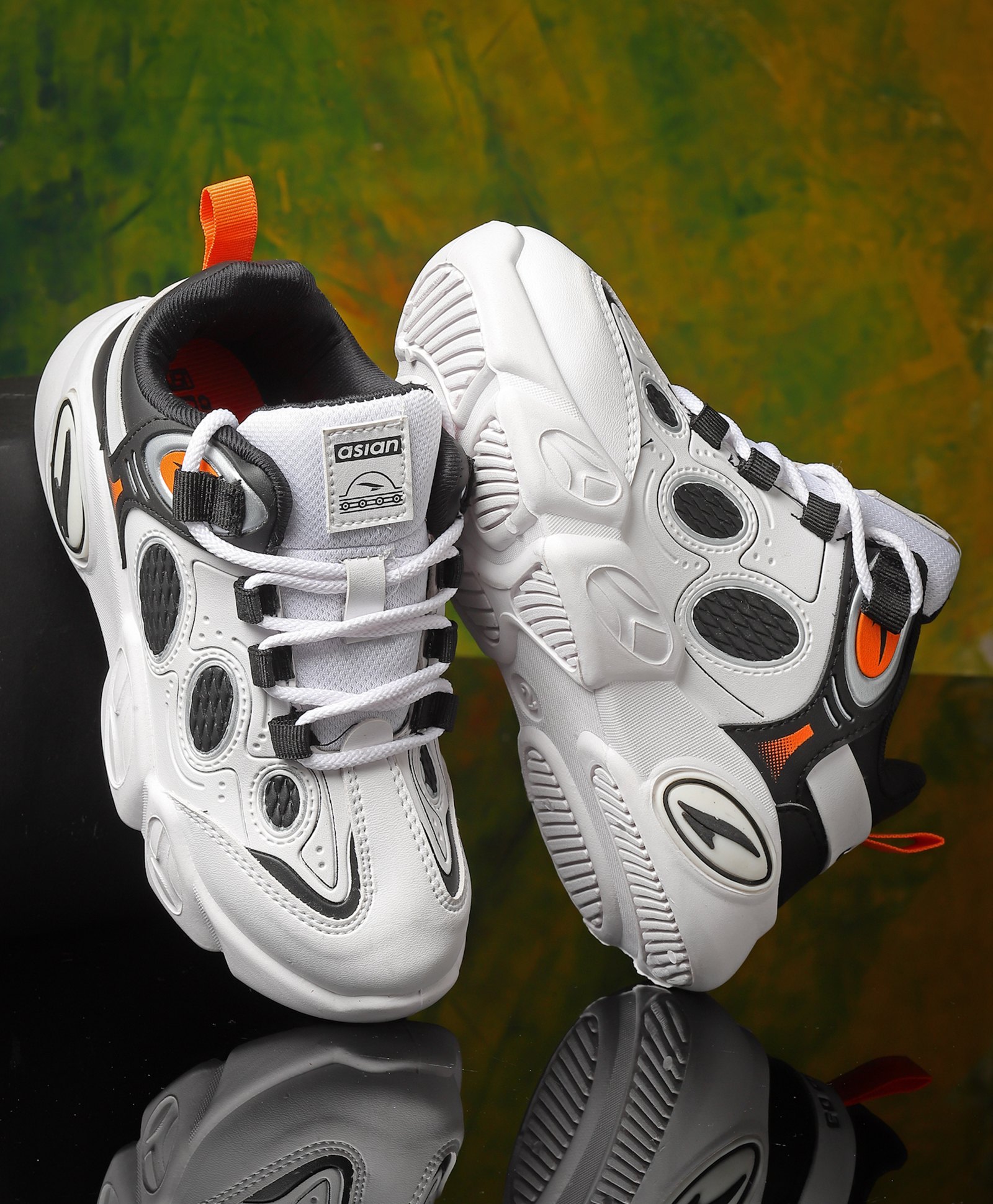 asian Colour Blocked Lace Up Sneakers - White & Black-picture-43