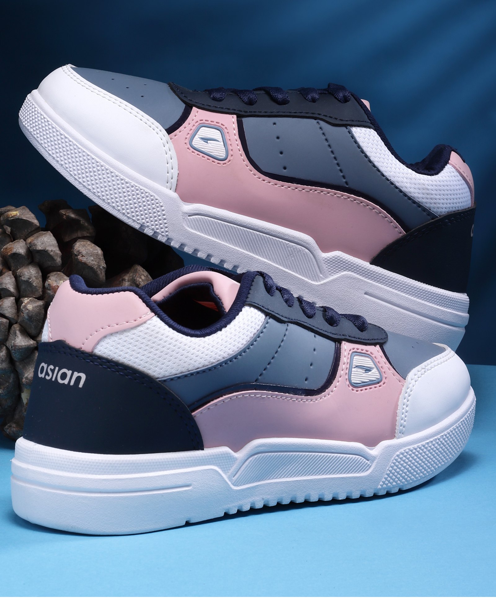 asian Colour Blocked With Lace Up Sneakers - Slate & Pink-picture-47