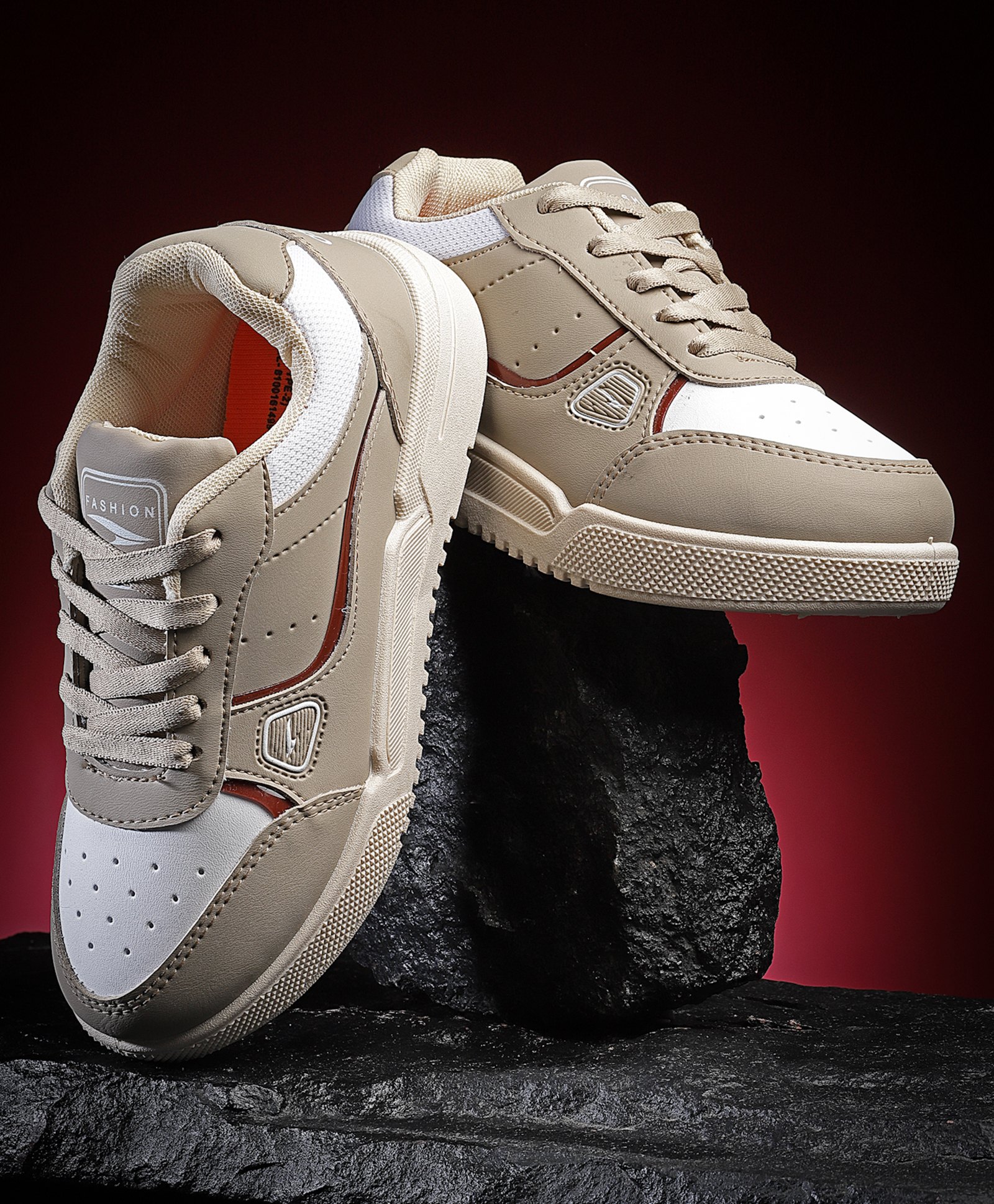 asian Colour Blocked With Lace Up Sneakers - White & Beige