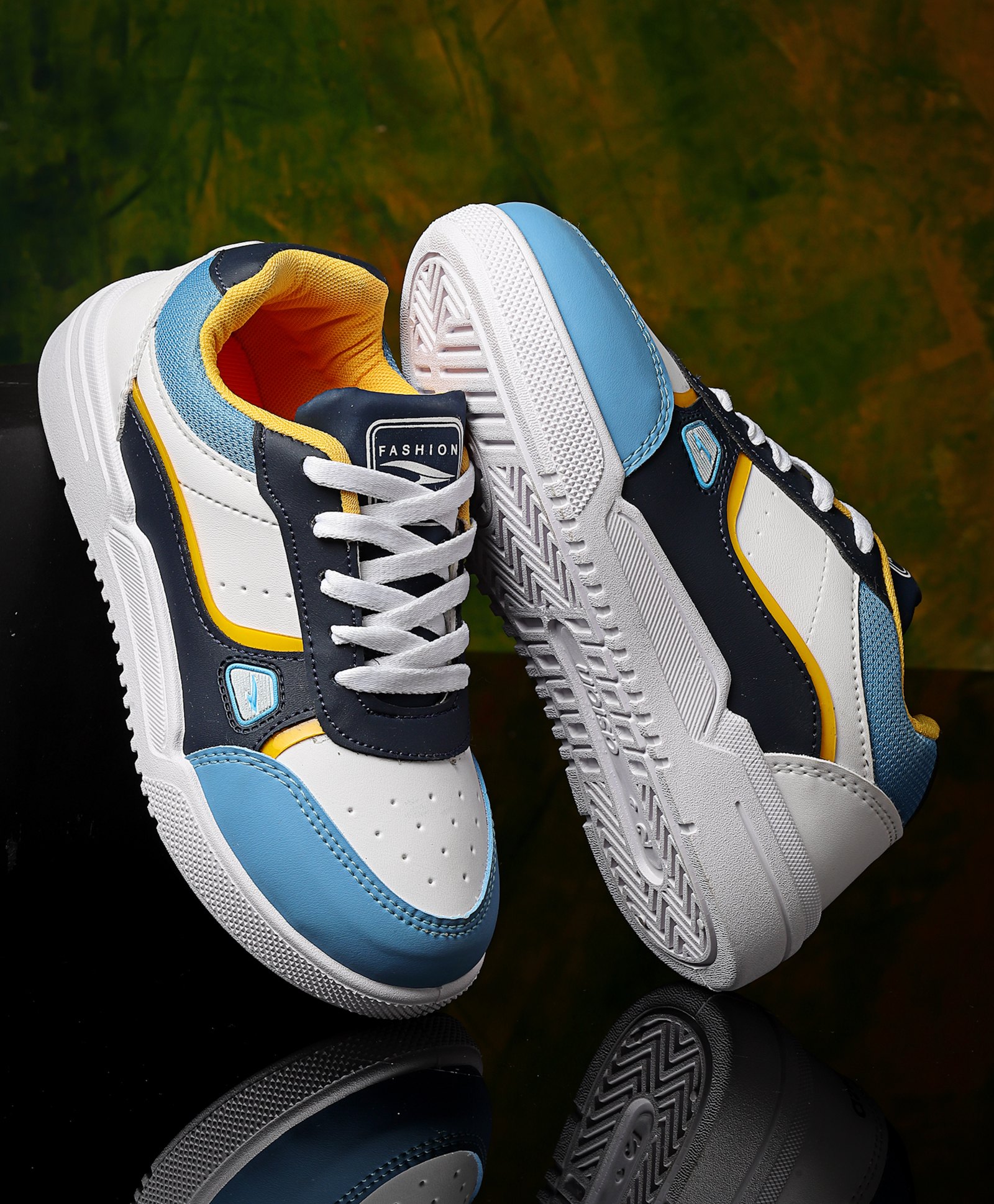 asian Colour Blocked With Lace Up Sneakers - White & Blue-picture-17