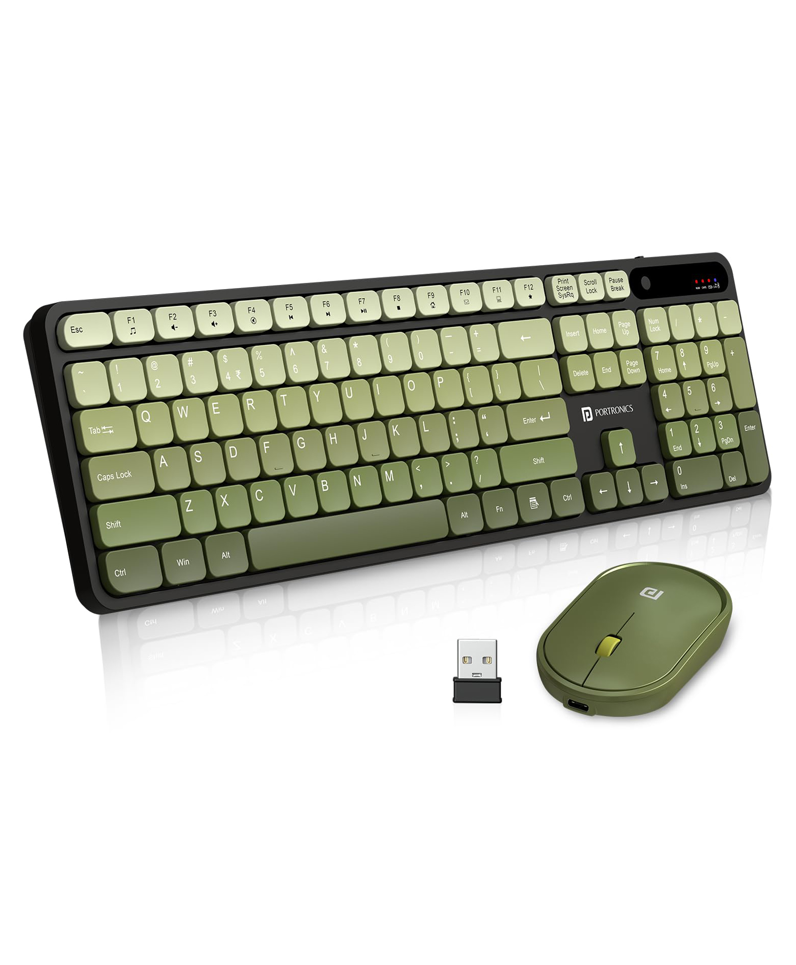 Portronics Key11 Combo Rechargeable Wireless Keyboard & Mouse Set, Bluetooth 5.3and2.4GHz Wireless,Type-C Fast ChargingGreen)