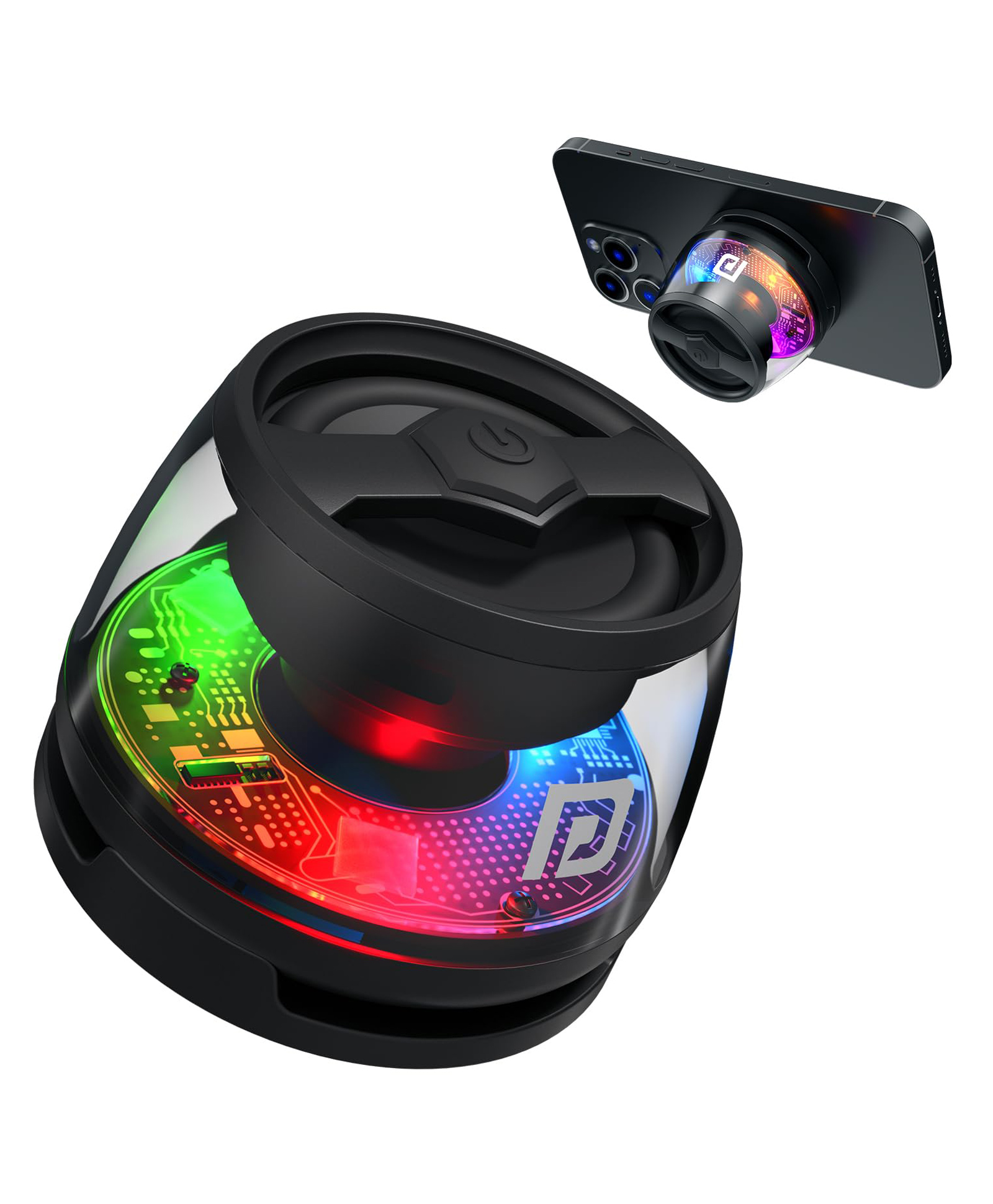 Portronics POR-2671 Nadya 6W Magnetic Bluetooth Speaker with MagSafe Mobile Stand, HD Sound, Upto 4 Hours Playtime, 40mm Driver, RGB LED Bluetooth 5.3V, Transparent Speaker, Type C Charging(Black)