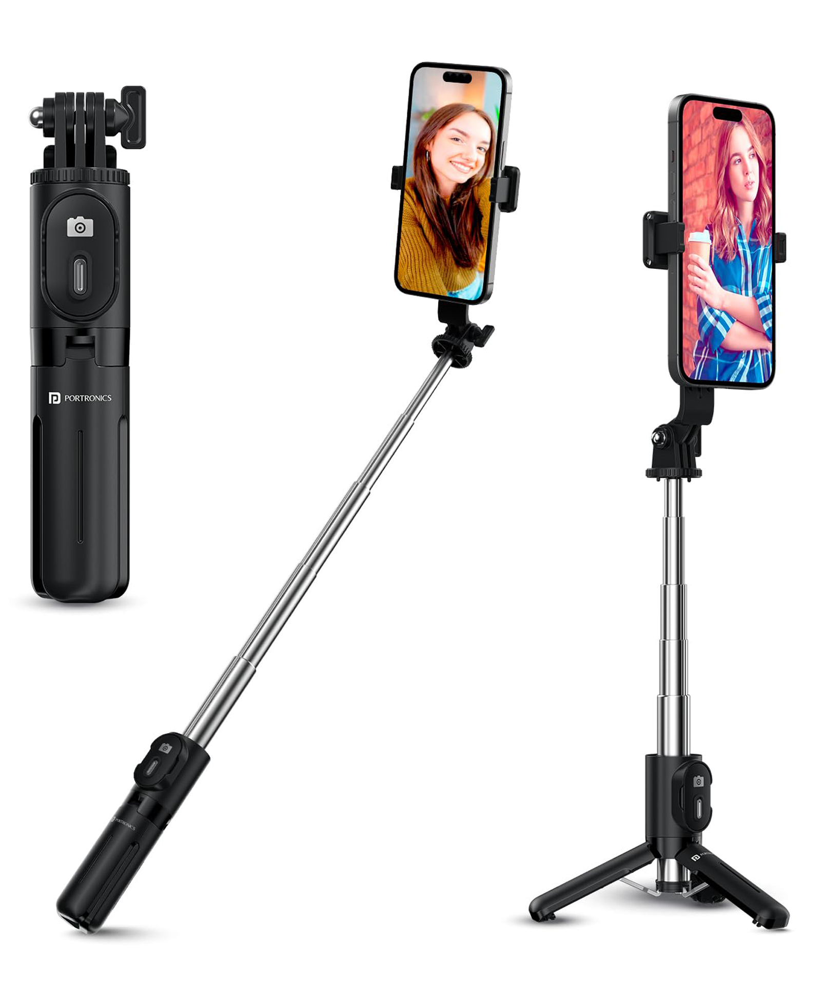 Portronics POR-2840 Lumistick Mini Extendable Multifunctional 3-in-1 Selfie Sticks with Wireless Detachable Bluetooth Remote & Tripod Stand,Portable Selfie Stick for iPhone & Android Mobiles(Black)-picture-11