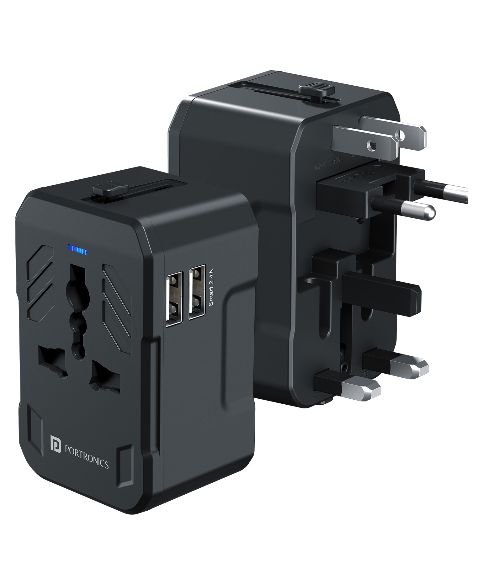 Portronics POR-2869 Juicemate 2 Universal Travel Adapter with 12W Dual USB-A Output Port, All in One International Travel Fast Charging Adapter, Suitable for 200 Countries US,UK,EU,AUS,Etc (Black)-picture-12