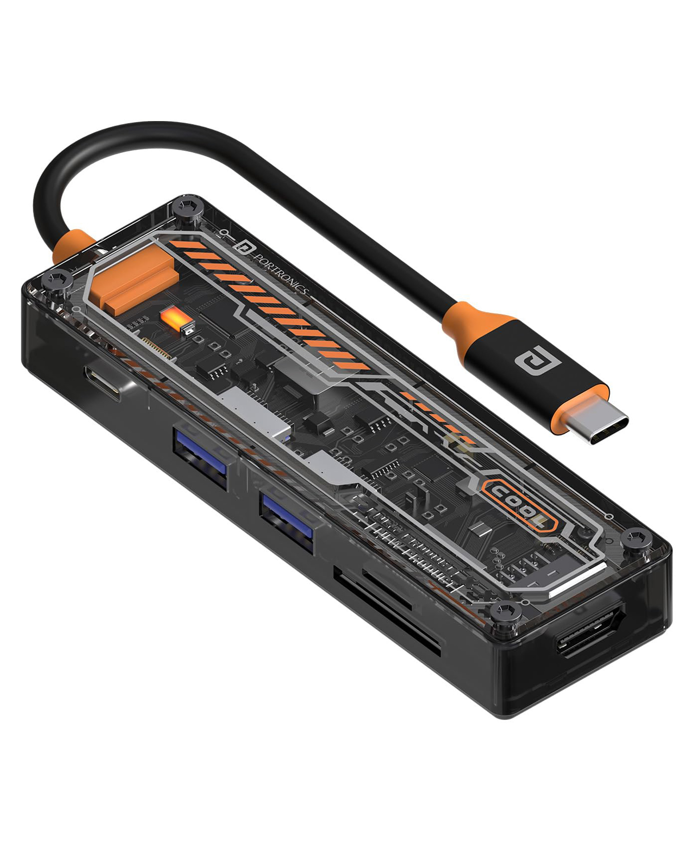 Portronics POR-2873 MPort View Two 6-in-1 USB Type-C Hub,100 W Type-C PDandData, USB 3.0 SuperSpeed, USB 2.0,SD & Micro SD, 4K HDMI,Transparent Case for Laptop, PC & More(Black)-image-1