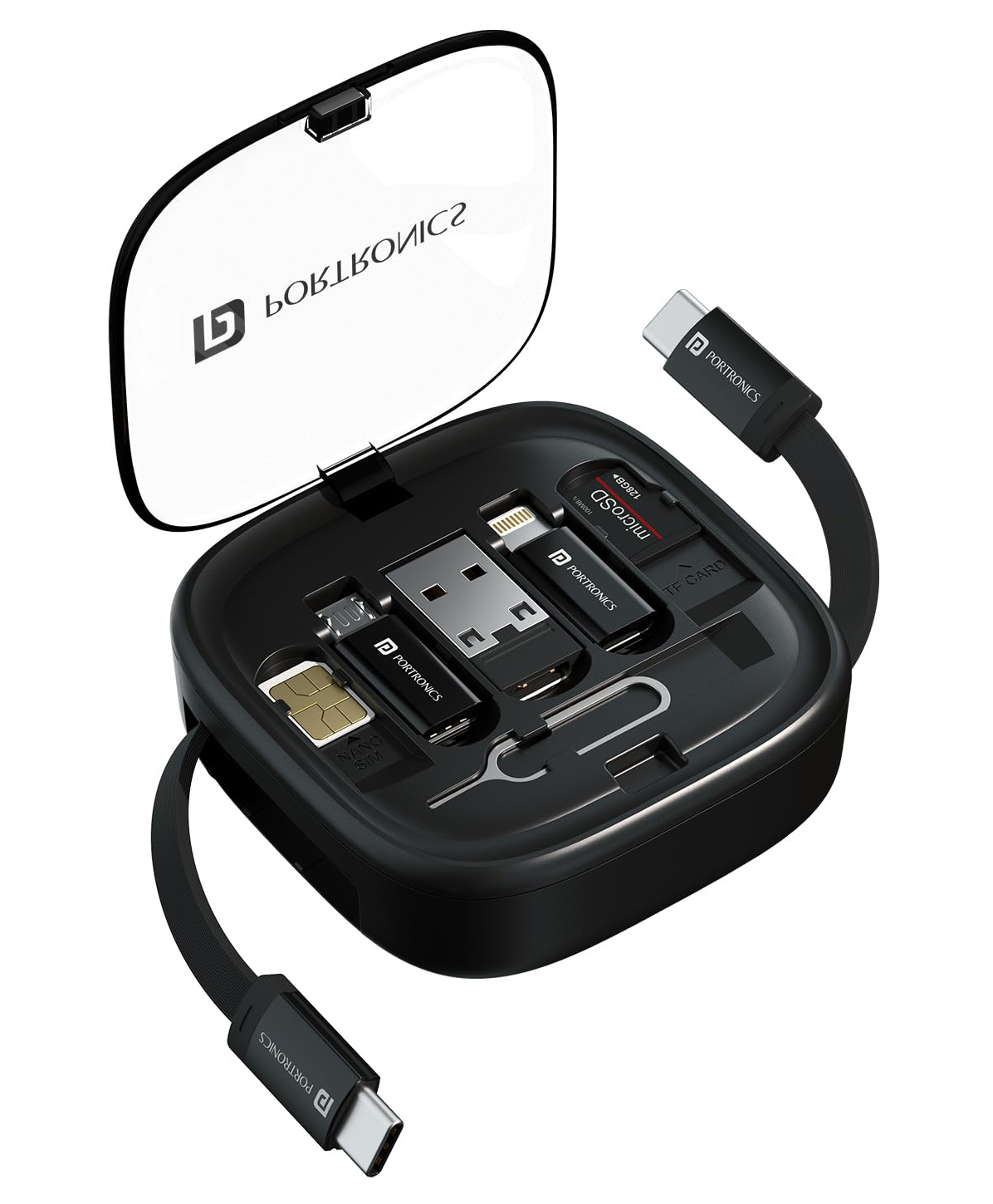 Portronics POR-2887 Snapcase 2 60W Multifunctional Fast Charging Data Cable Kit with Type C to Type C Retractable Cable, USB A & Type C to Male Micro/Type C/Lightning,Sim Storage,Sim Eject Pin-picture-18