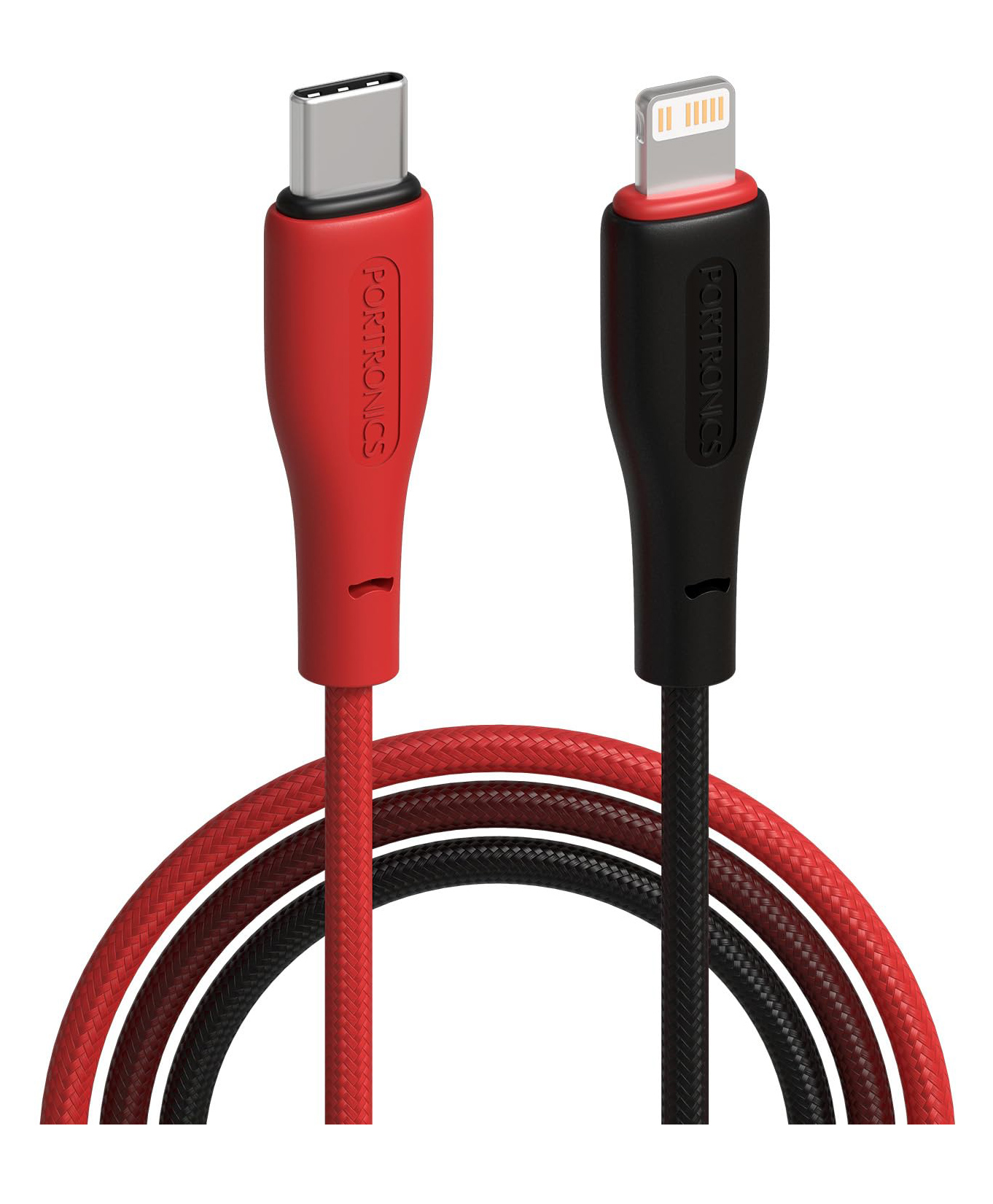 Portronics POR-3012 Hue X 20W Dual Tone Colour Type C to 8 Pin Fast Charging Cable for iPhones,,iPads, Laptops & Other 8 Pin Devices, 480Mbps Data Sync, Premium Braided Cable (Black Red)-picture-12