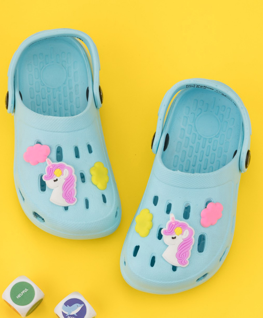 Yellow Bee Solid Clogs With Unicorn & Cloud Charms - Blue-picture-27