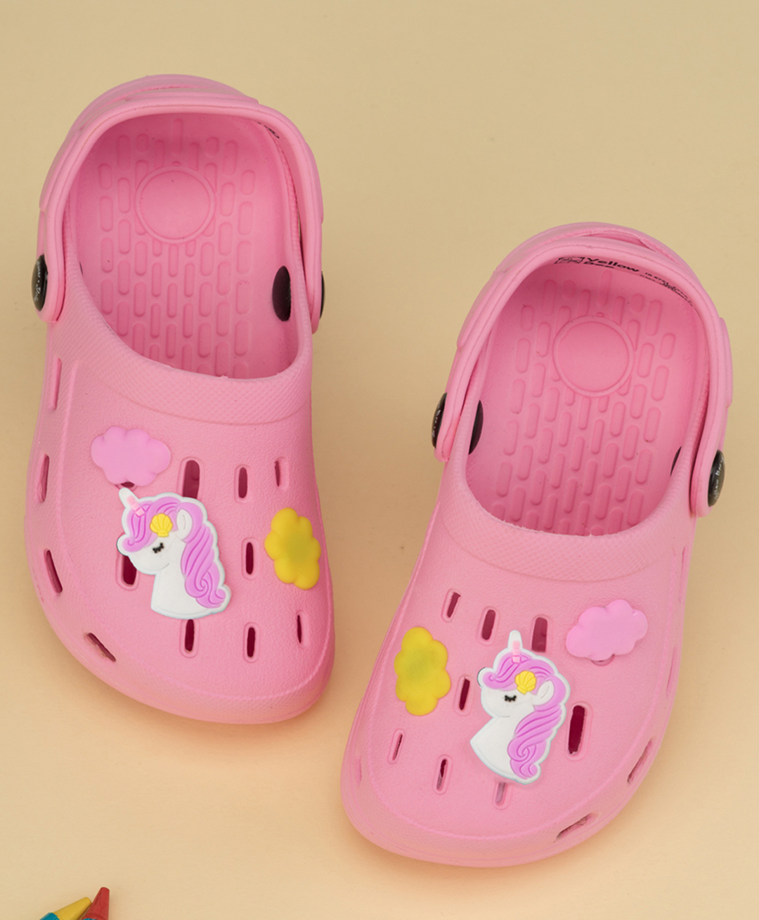 Yellow Bee Solid Clogs With Unicorn & Cloud Charms - Pink-image-24