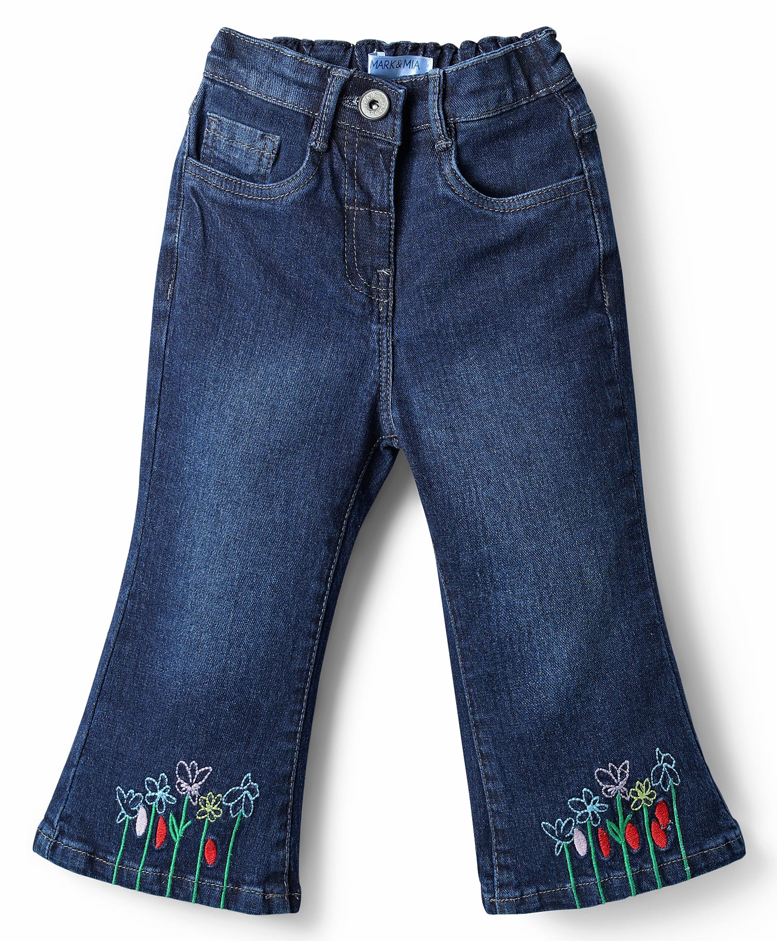 Mark & Mia Cotton Lycra Full Length Bell Bottom Denim Jeans With Floral Embroidery Detailing - Blue-picture-21