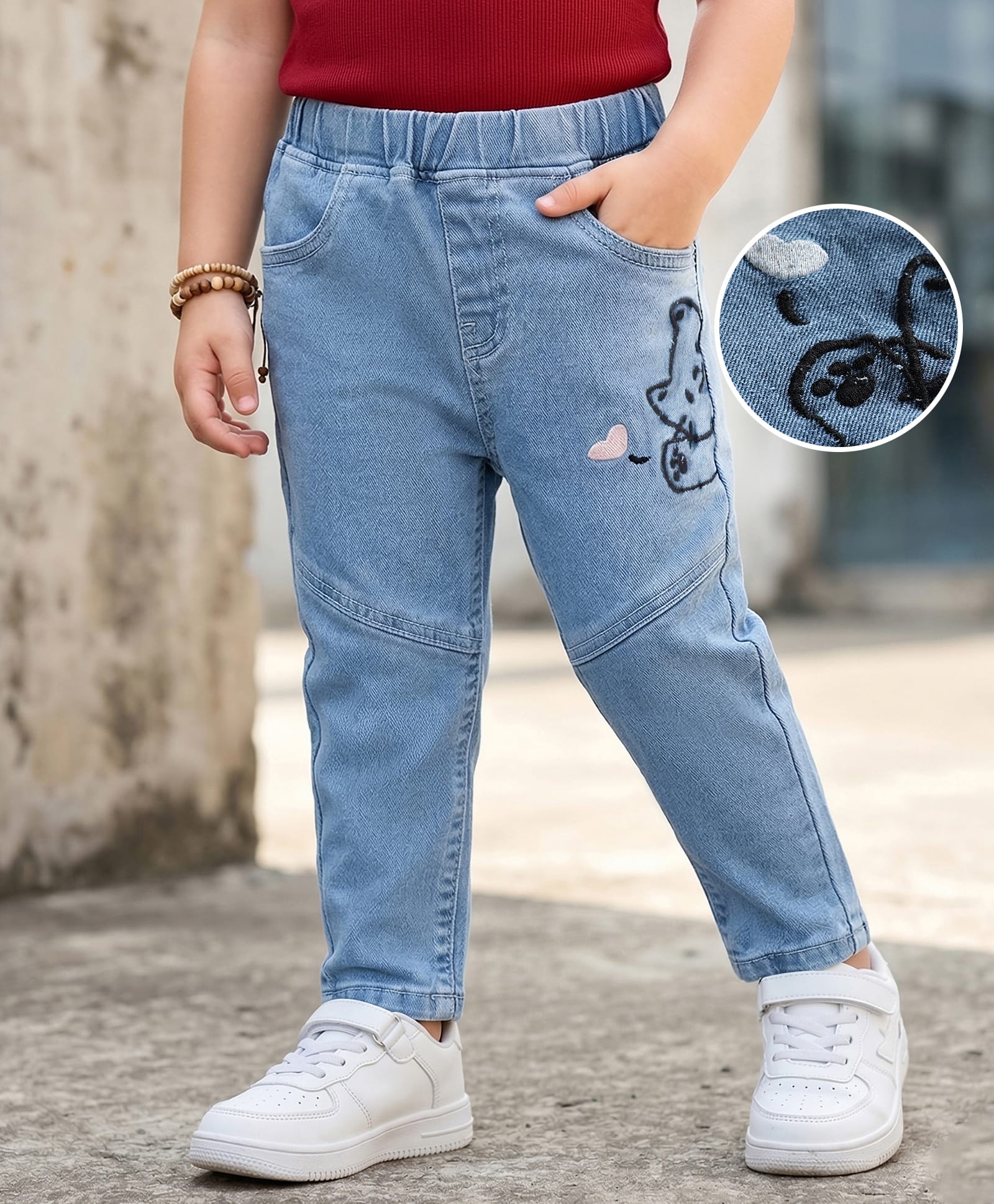 Mark & Mia Cotton Lycra Full Length Cut & Sew Denim Jeans With Embroidery Detailing - Blue-picture-26