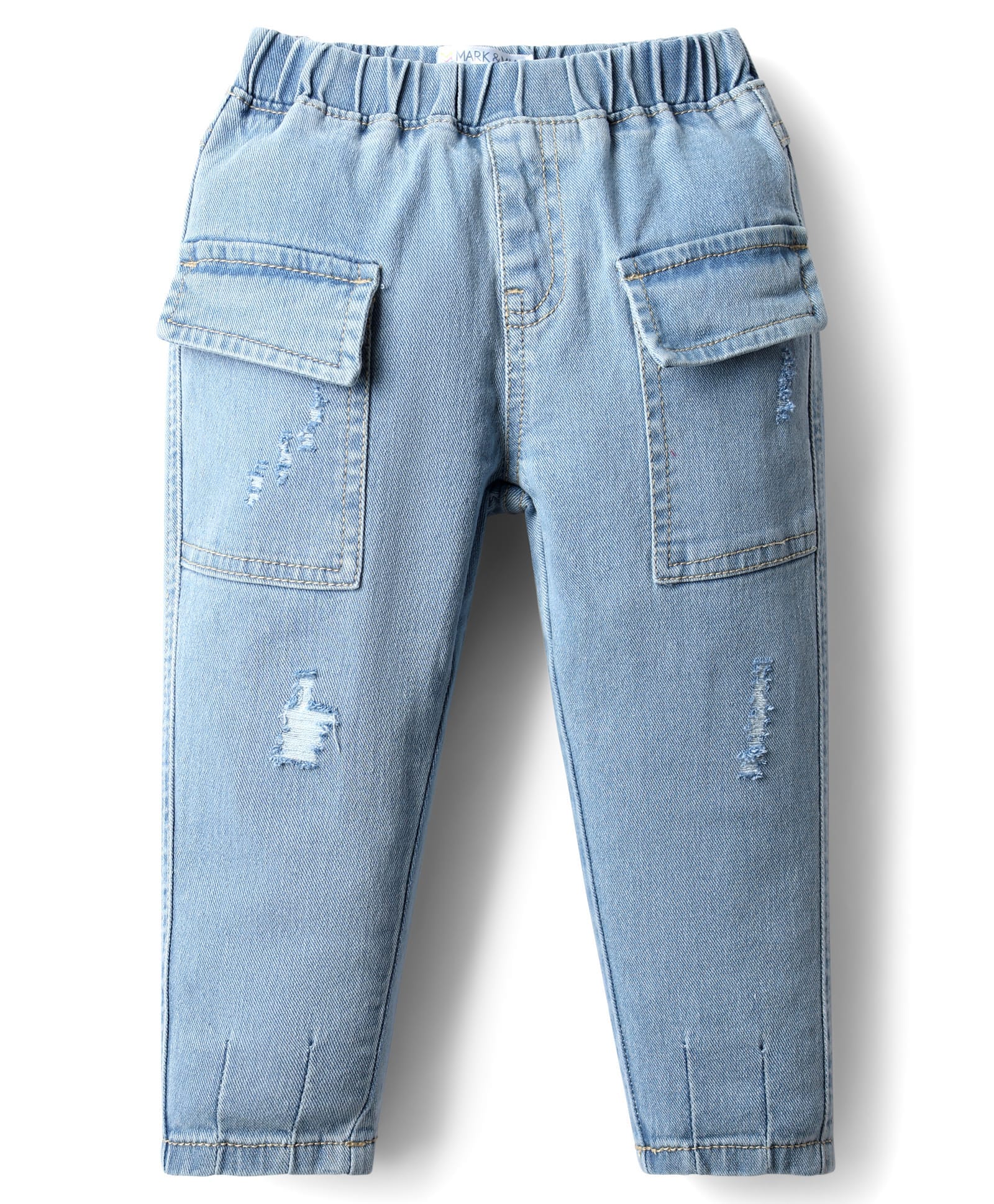 Mark & Mia Cotton Lycra Full Length Denim Jeans with Cargo Pockets & Tearing Detailing - Light Blue-picture-20