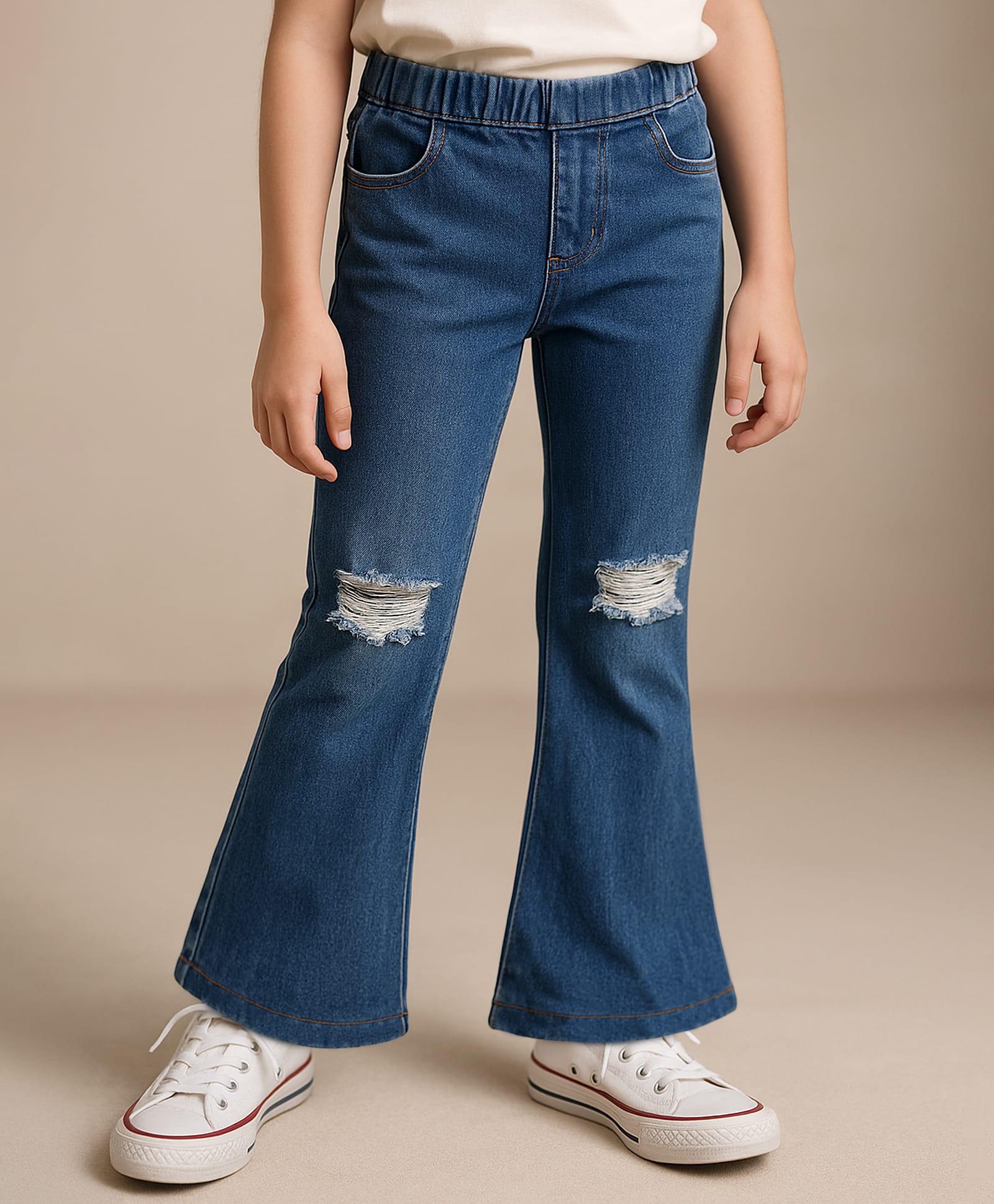 Mark & Mia Full Length Denim Bell Bottom Jeans with Tearing Detailing - Blue-picture-24