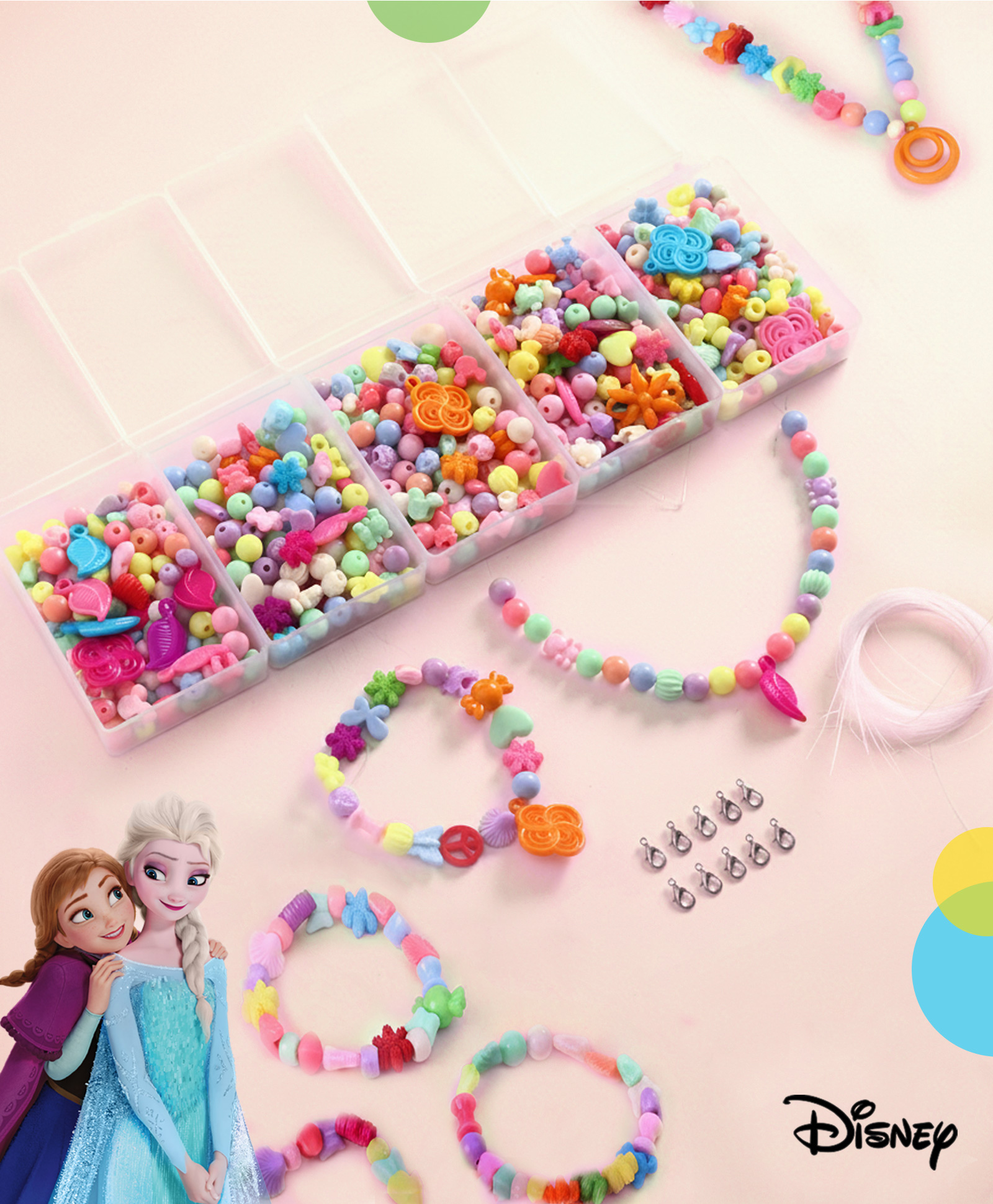 Babyhug Disney Frozen Jewellery Making Kit for Kids | DIY Bead Set with 500+ Beads, Strings & Case | Creative Bracelet & Necklace Craft Toy for Girls Age 4+