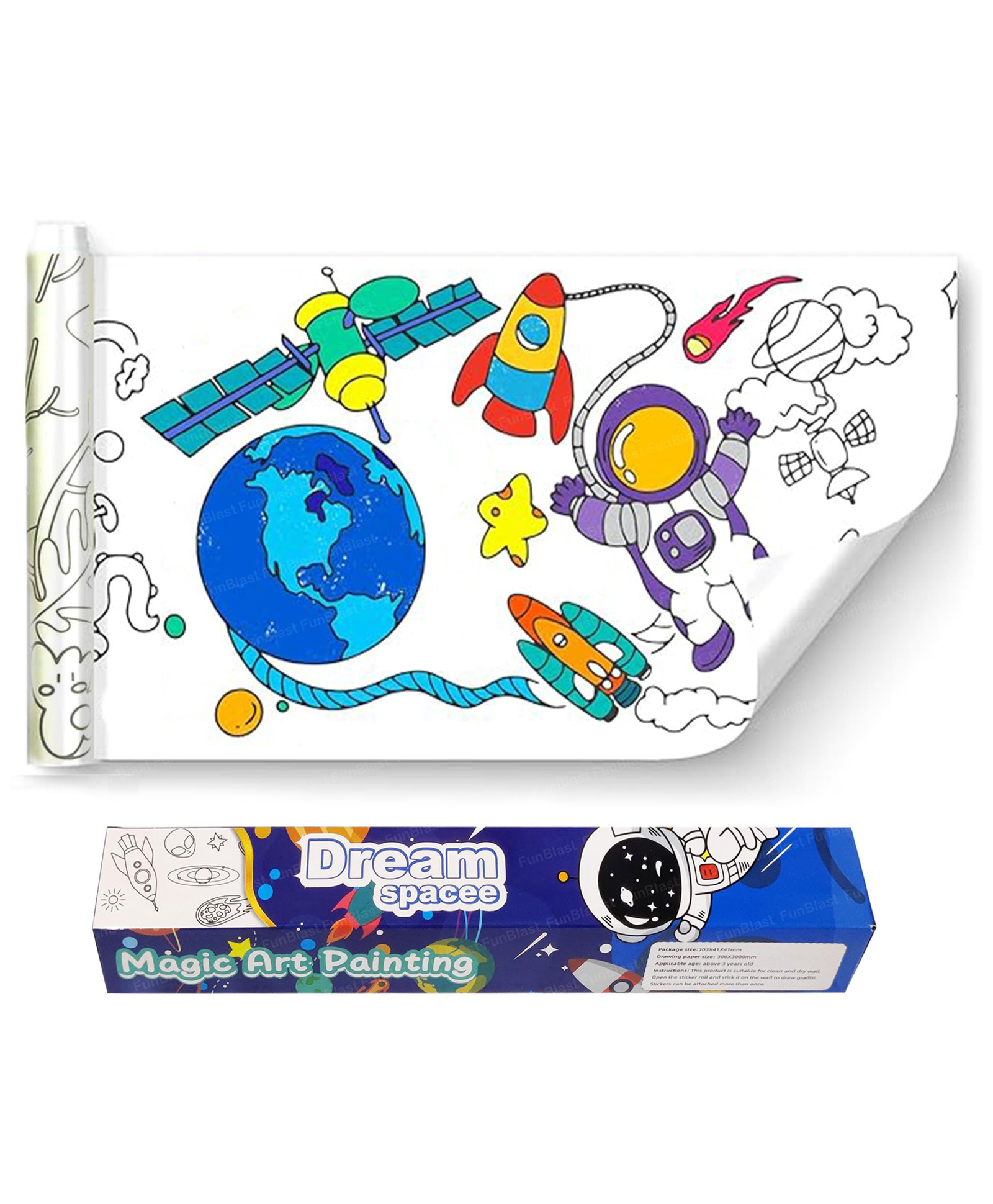 FunBlast Children DIY Coloring Paper Roll for Kids Space Theme-image-32