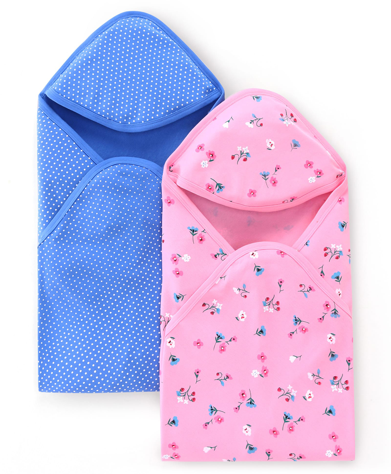 Kookie Kids Interlock Knit Hooded Towels With Floral & Polka Dot Print Pack of 2 - Pink & Blue-image-40