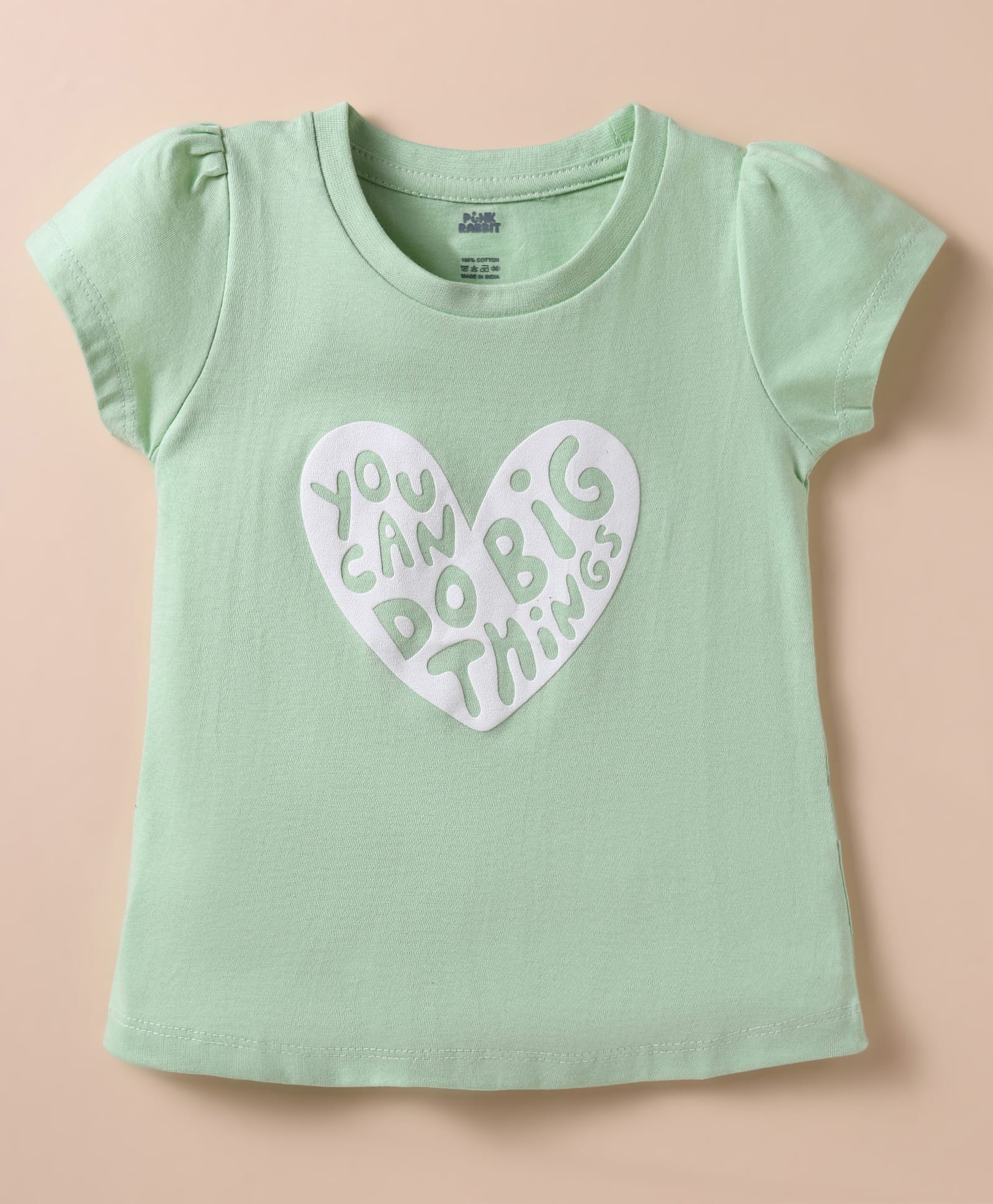 Pink Rabbit Single Jersey Knit Half Sleeves T-Shirt with Text Print - Light Green-image-11