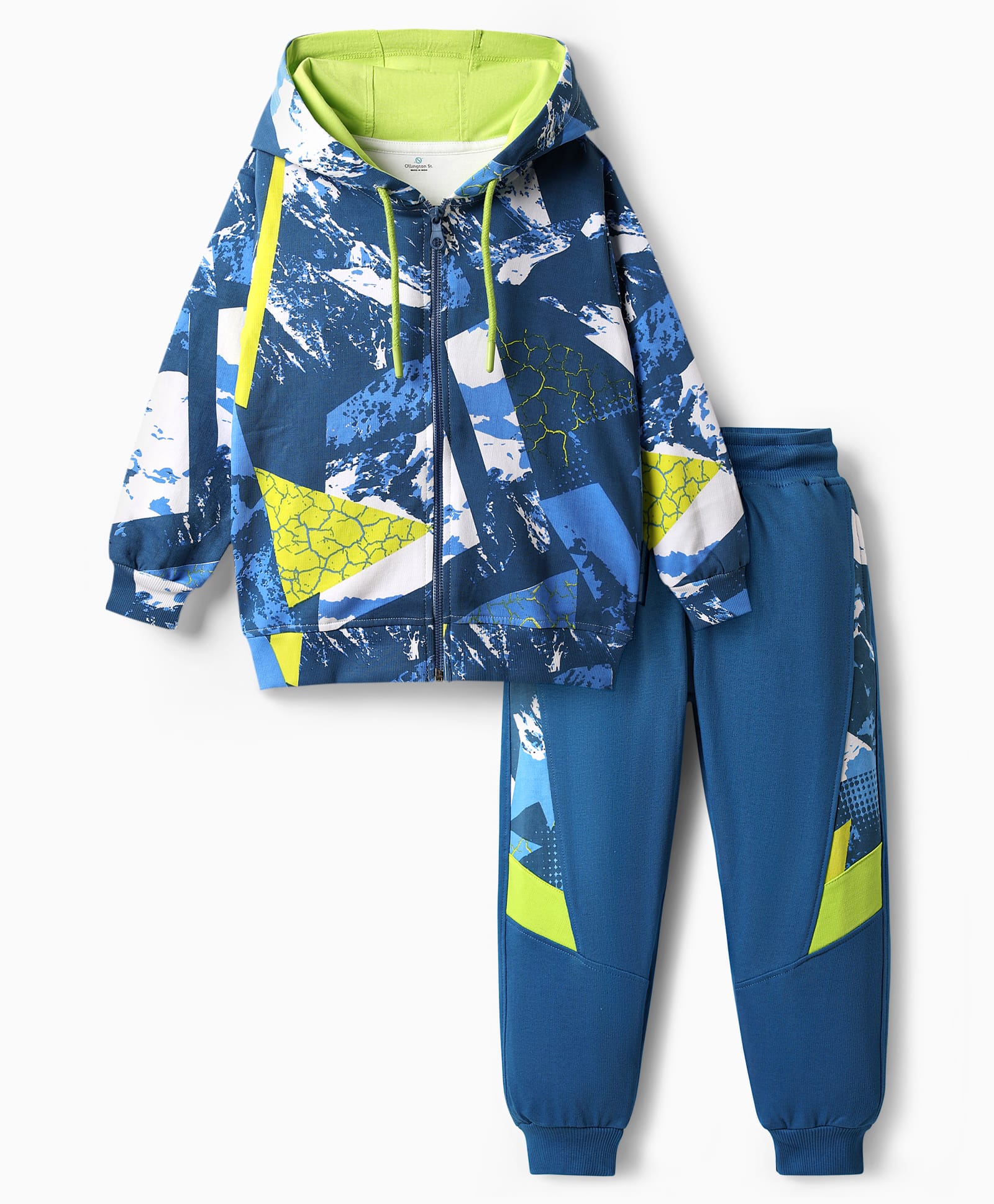 Ollington St. Cotton Full Sleeves Printed Hoodie Sweatshirt & Knit Joggers Set - Blue-image-41
