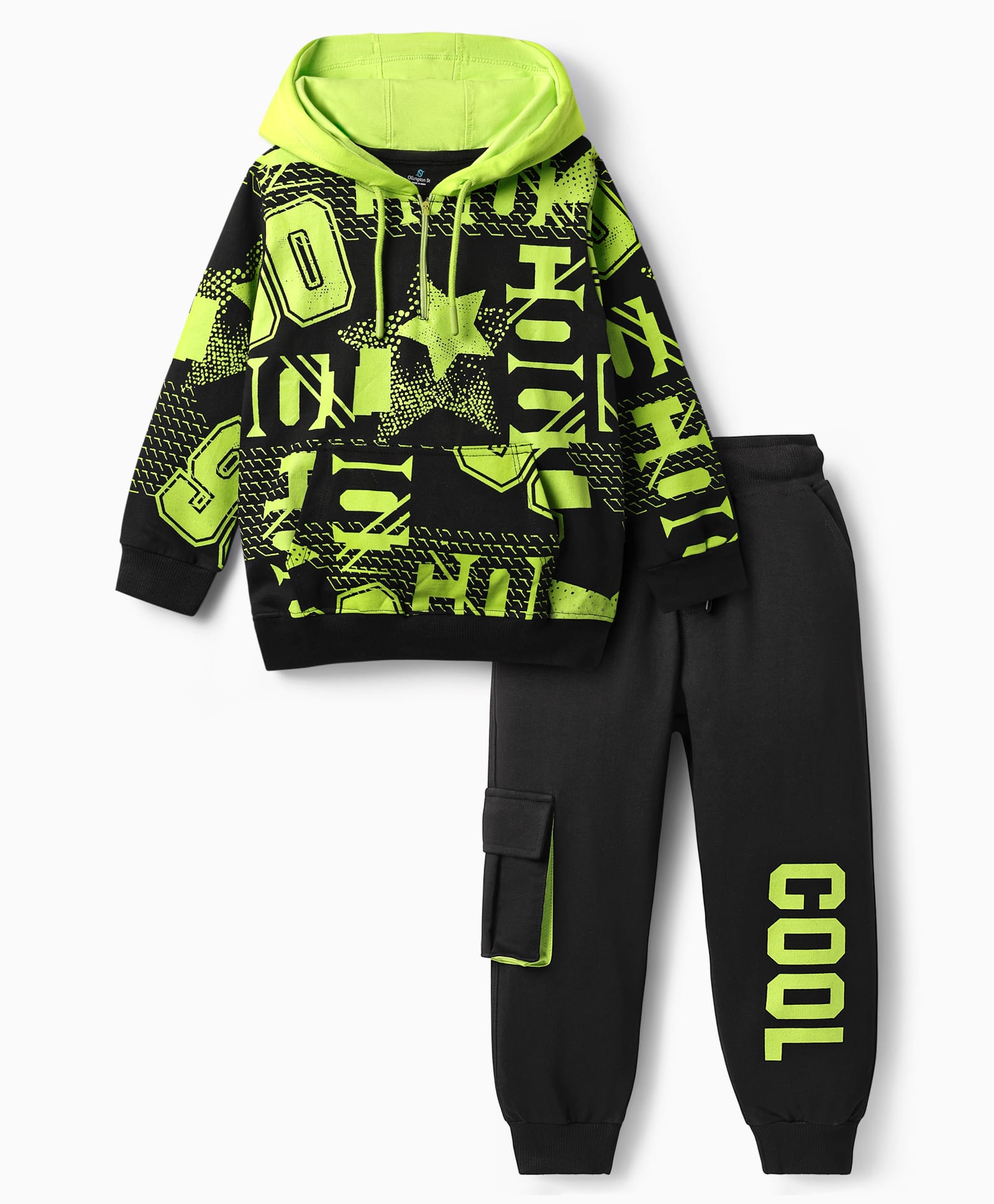 Ollington St. Cotton Full Sleeves Printed Hoodie Sweatshirt & Knit Joggers Set - Black-picture-35