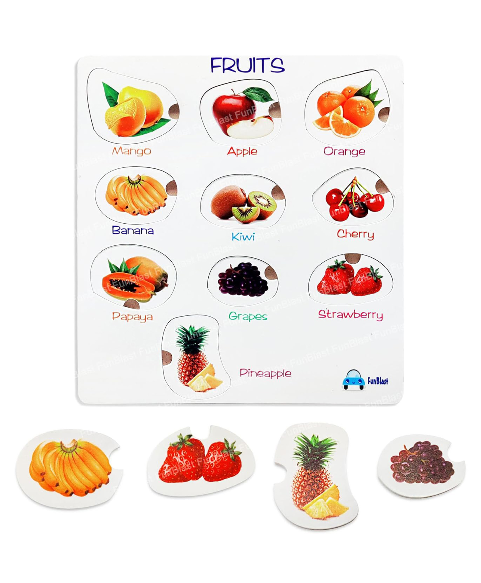 Bunie Wooden Learning Fruit Puzzle Board Toy for Kids Pack of 1 Multicolor-image-36