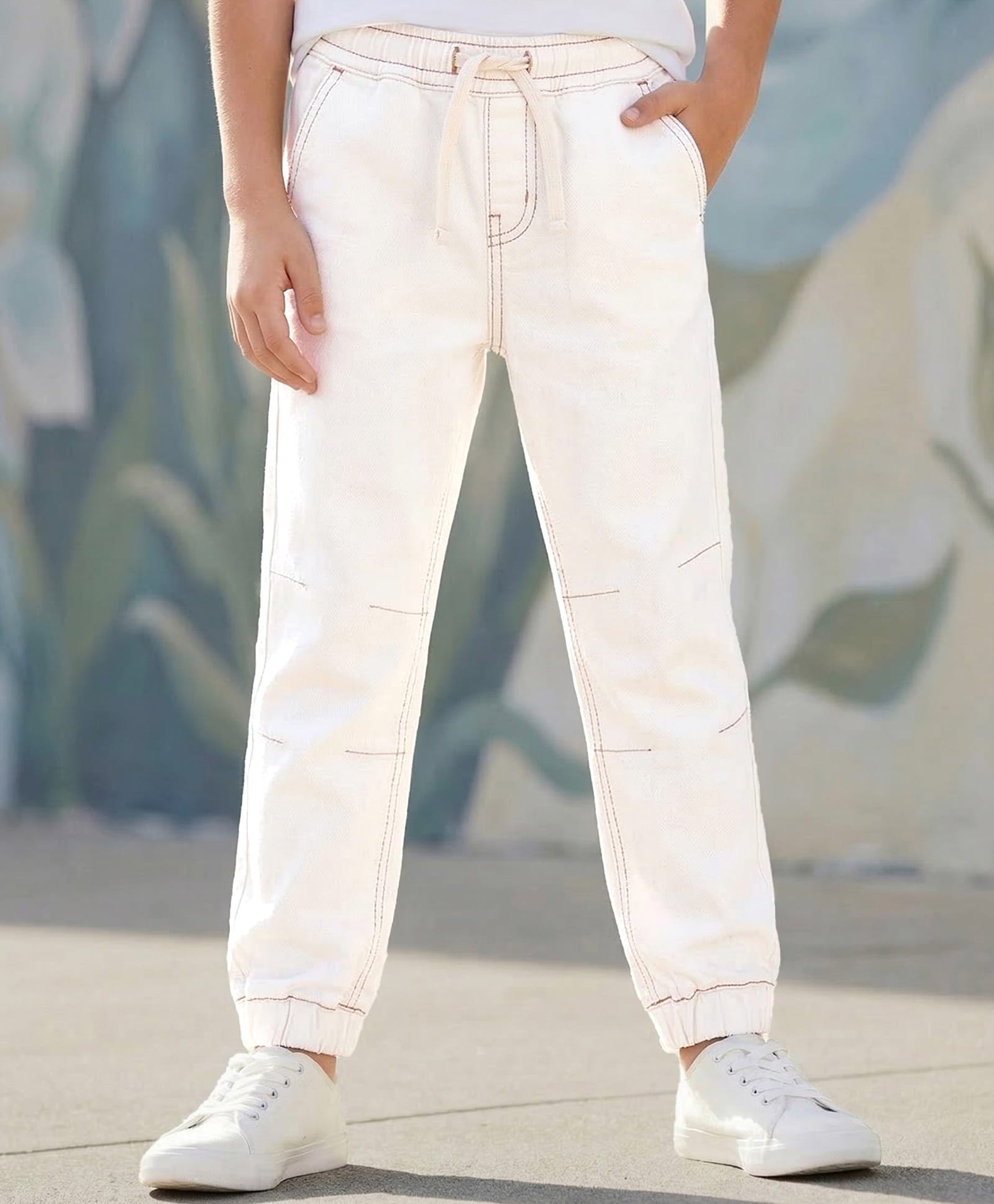 Pine Kids Woven Full Length Washed Denim Jeans - White-image-16