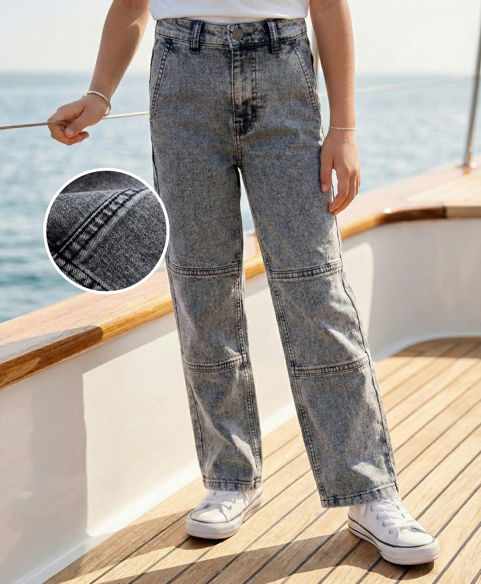 Pine Kids Woven Full Length Washed Jeans - Grey-image-8