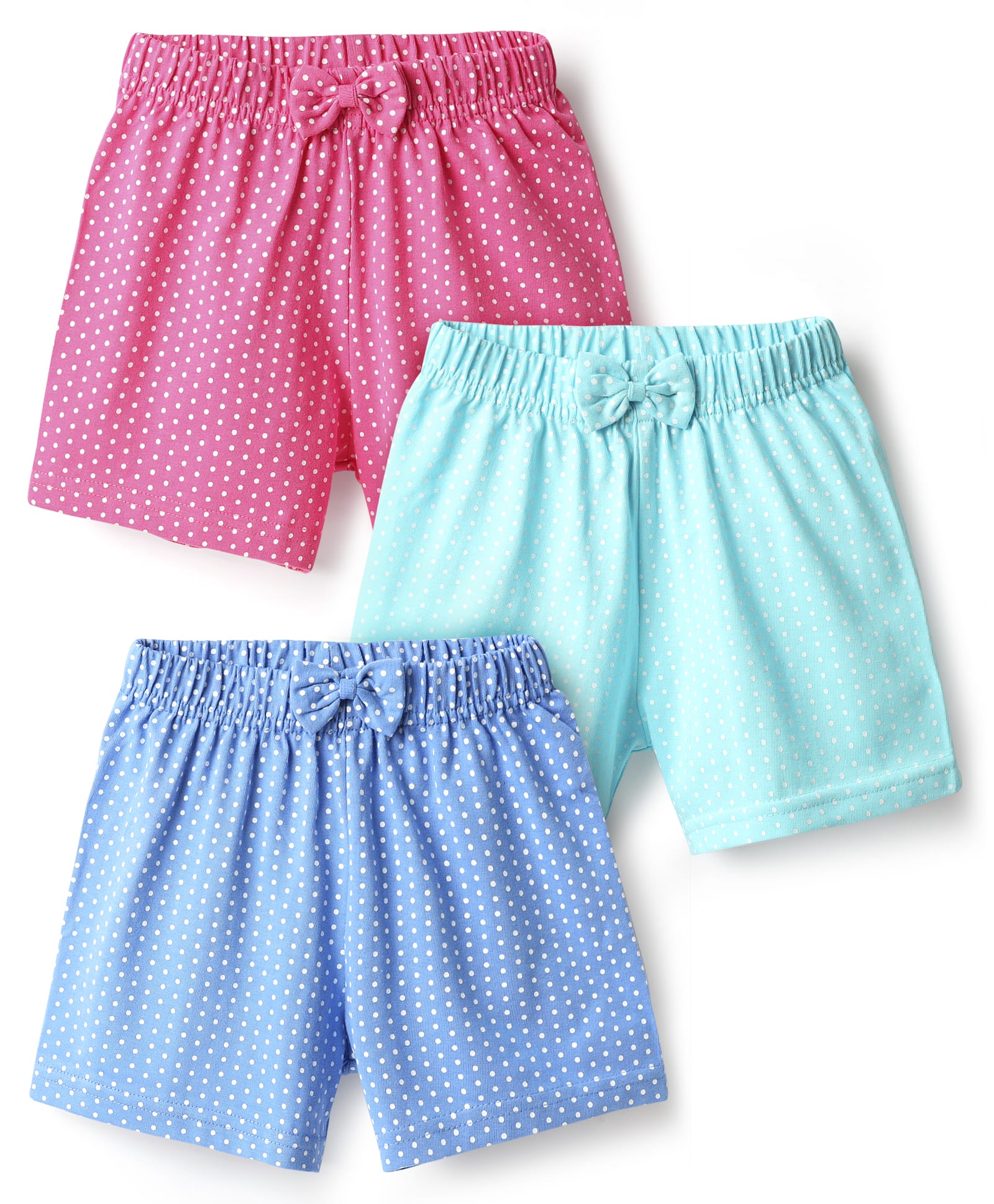 kookie kids india Kookie Kids Single Jersey Knit Polka Dot Printed Shorts With Bow Applique Pack of 3 - Multicolor-picture-26