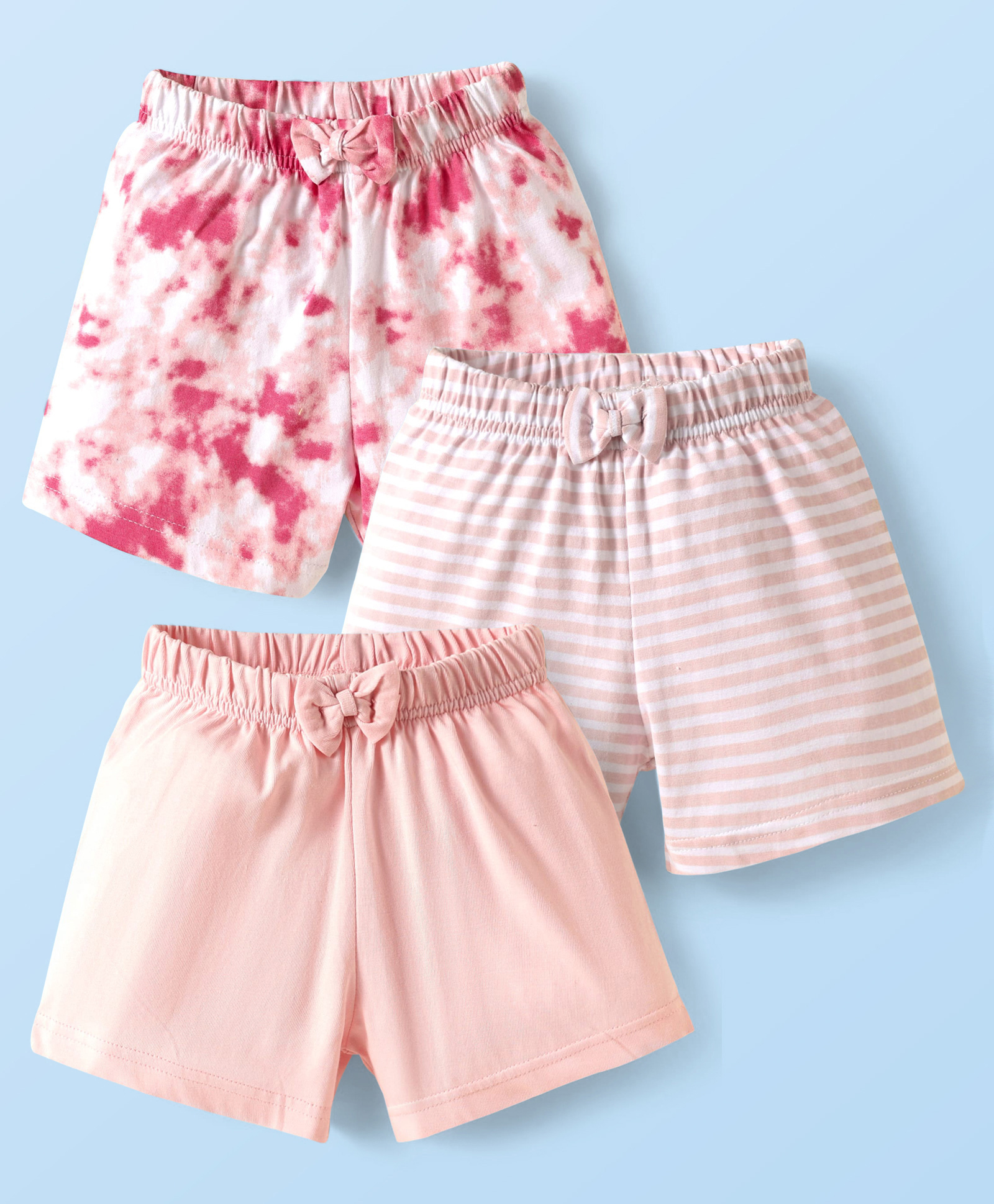 kookie kids india Kookie Kids Single Jersey Knit Shorts with Tie Dye Design and Bow Applique Pack of 3 - Pink-picture-38