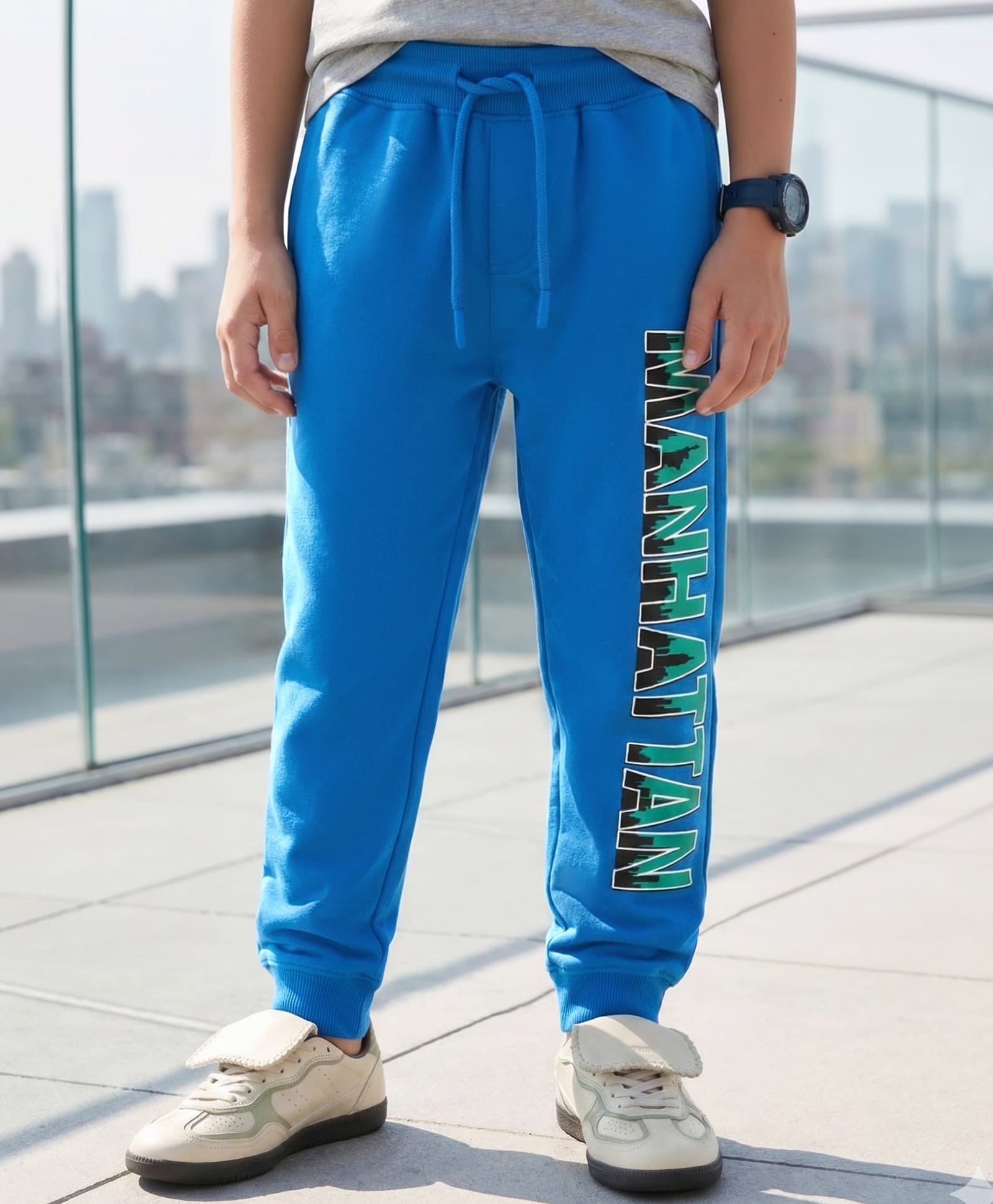 Pine Kids Cotton Knit Full Length Lounge Pant With Text Print - Light Blue-image-38