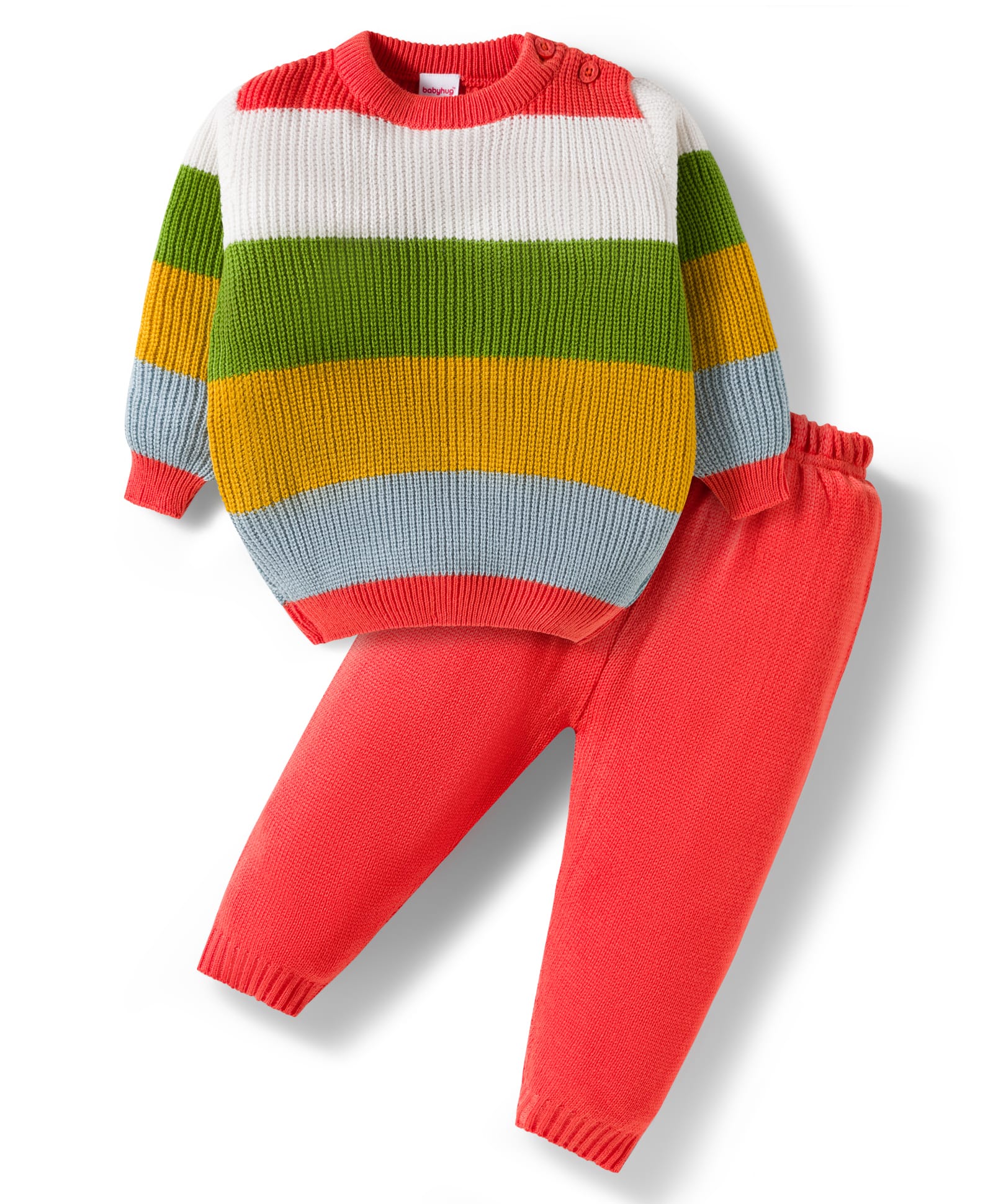 Babyhug Knit Full Sleeves Striped Sweater Set with Stripes - Multicolor-image-30