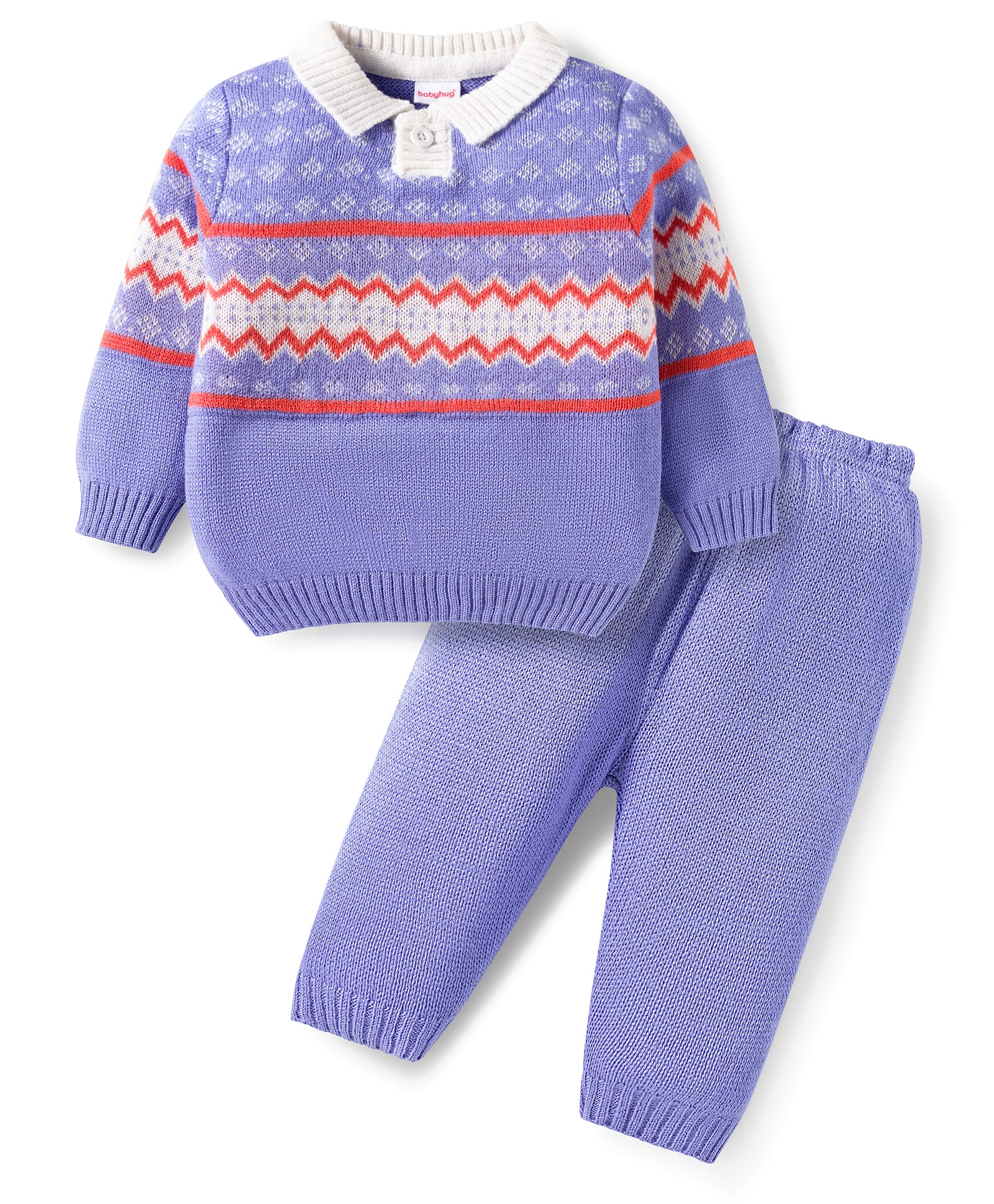Babyhug Knit Full Sleeves Sweater Set with Design - Lavender-image-10